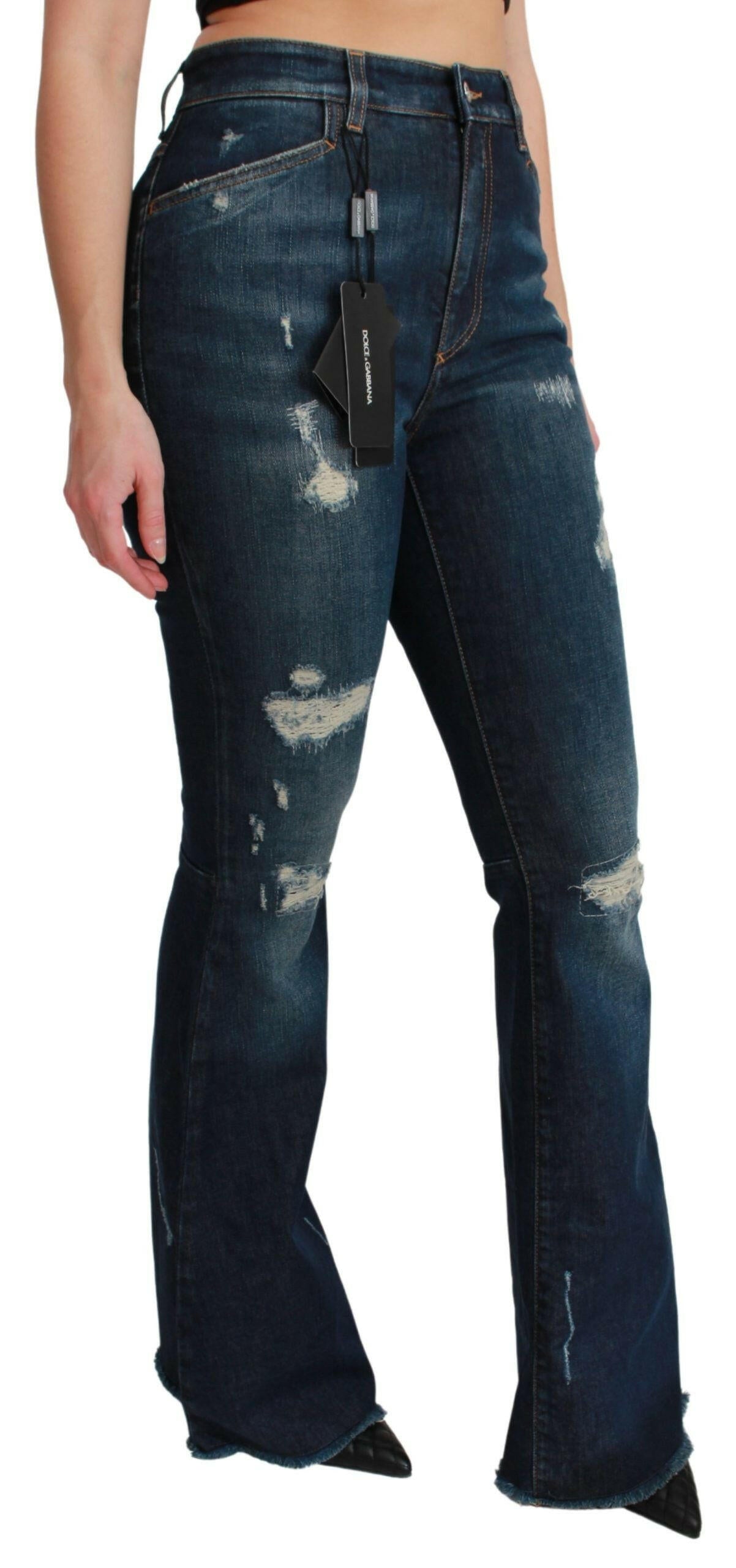 Dolce & Gabbana Blue Denim Cotton Stretch Flared Jeans.