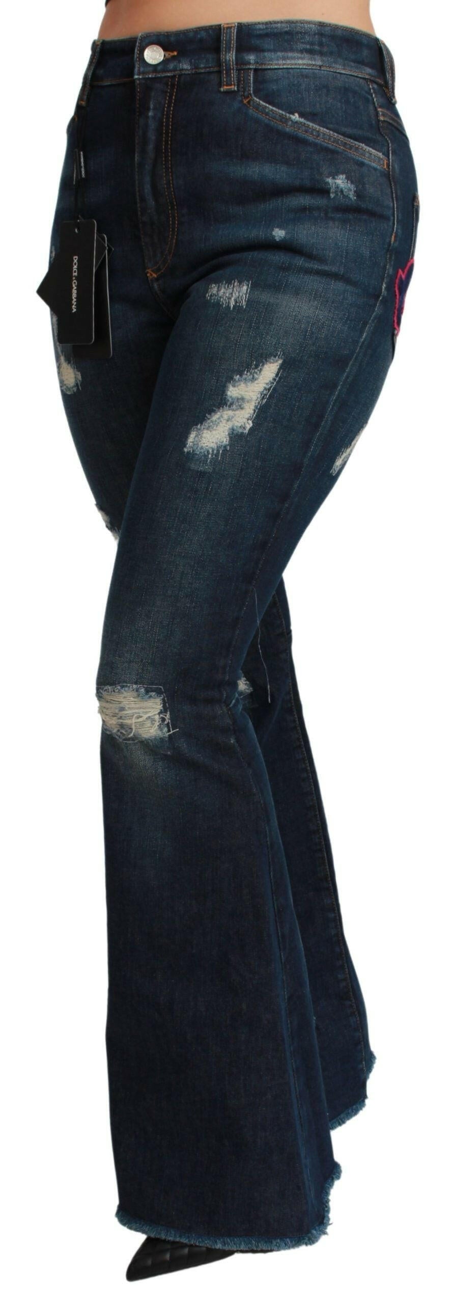 Dolce & Gabbana Blue Denim Cotton Stretch Flared Jeans.