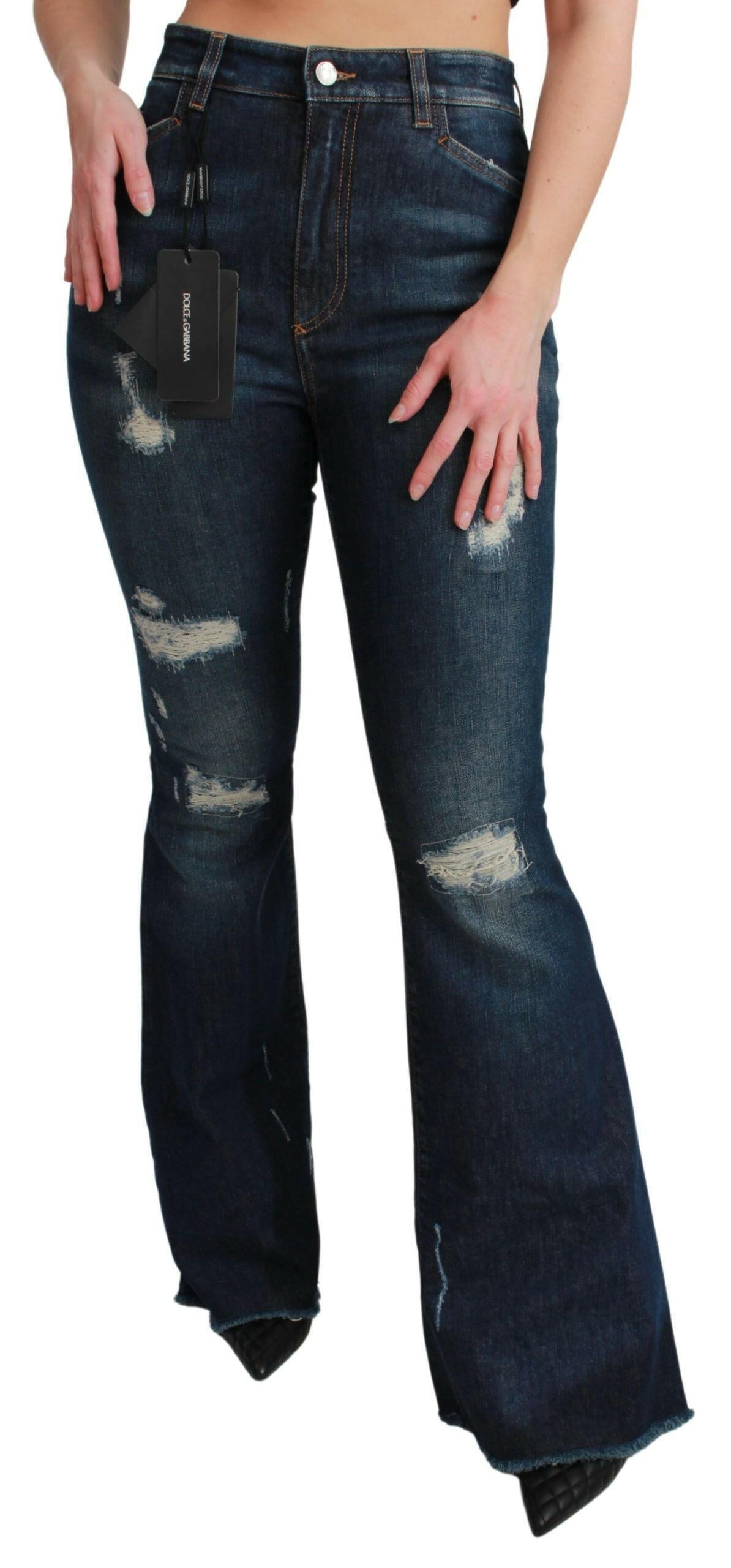 Dolce & Gabbana Blue Denim Cotton Stretch Flared Jeans.