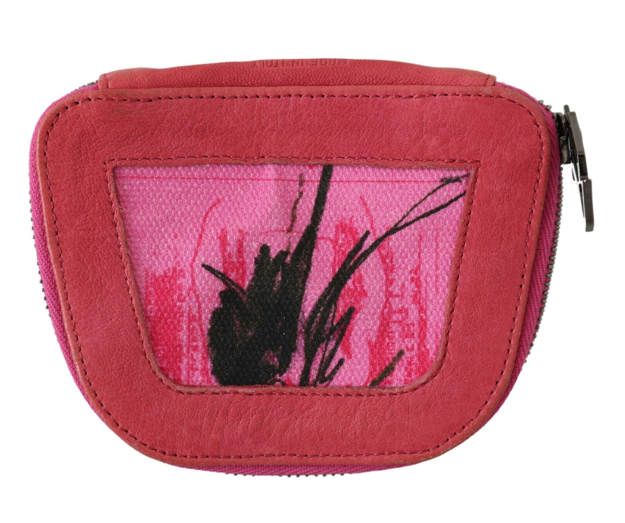 PINKO Pink Suede Printed Coin Holder Women Fabric Zippered Purse.