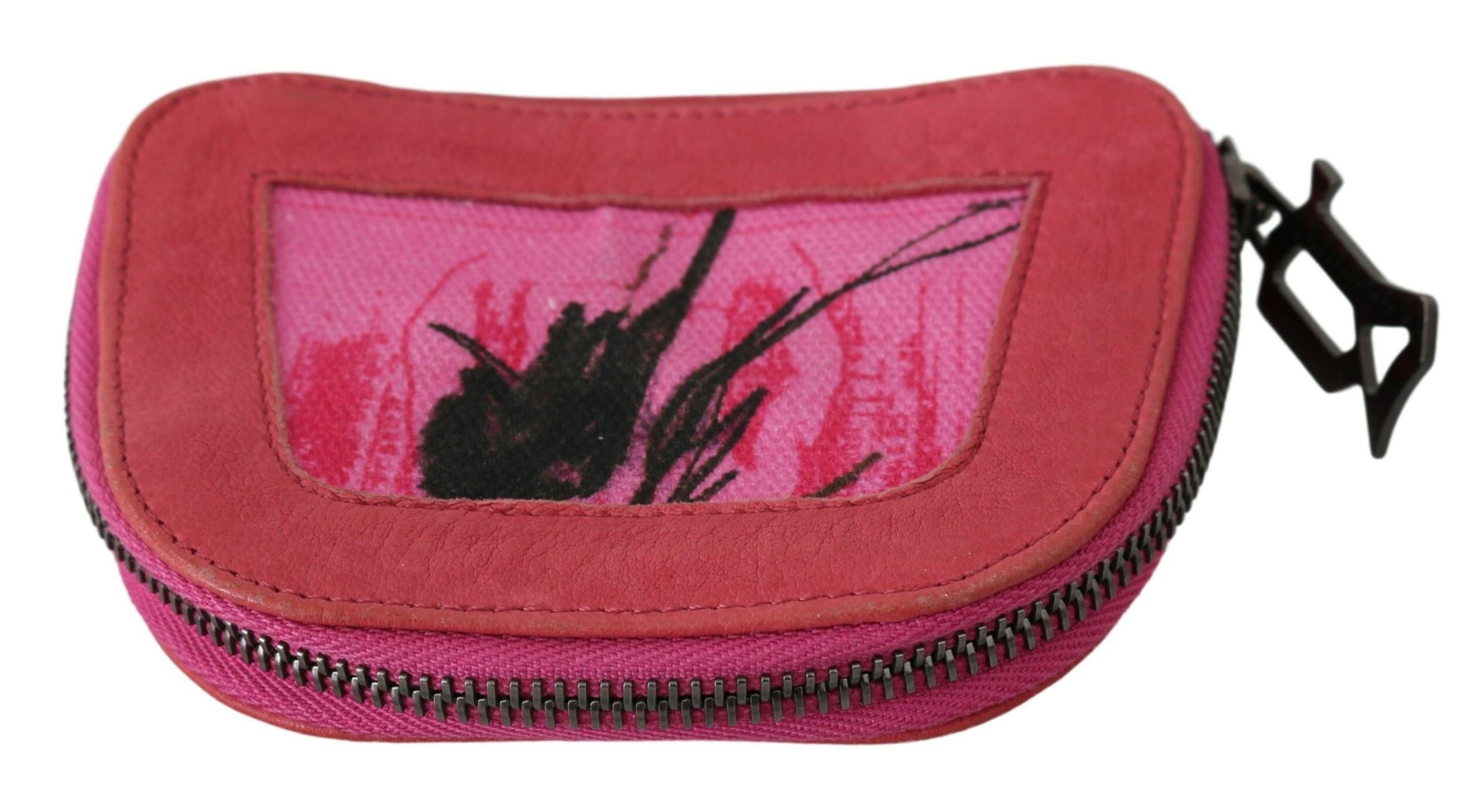 PINKO Pink Suede Printed Coin Holder Women Fabric Zippered Purse.