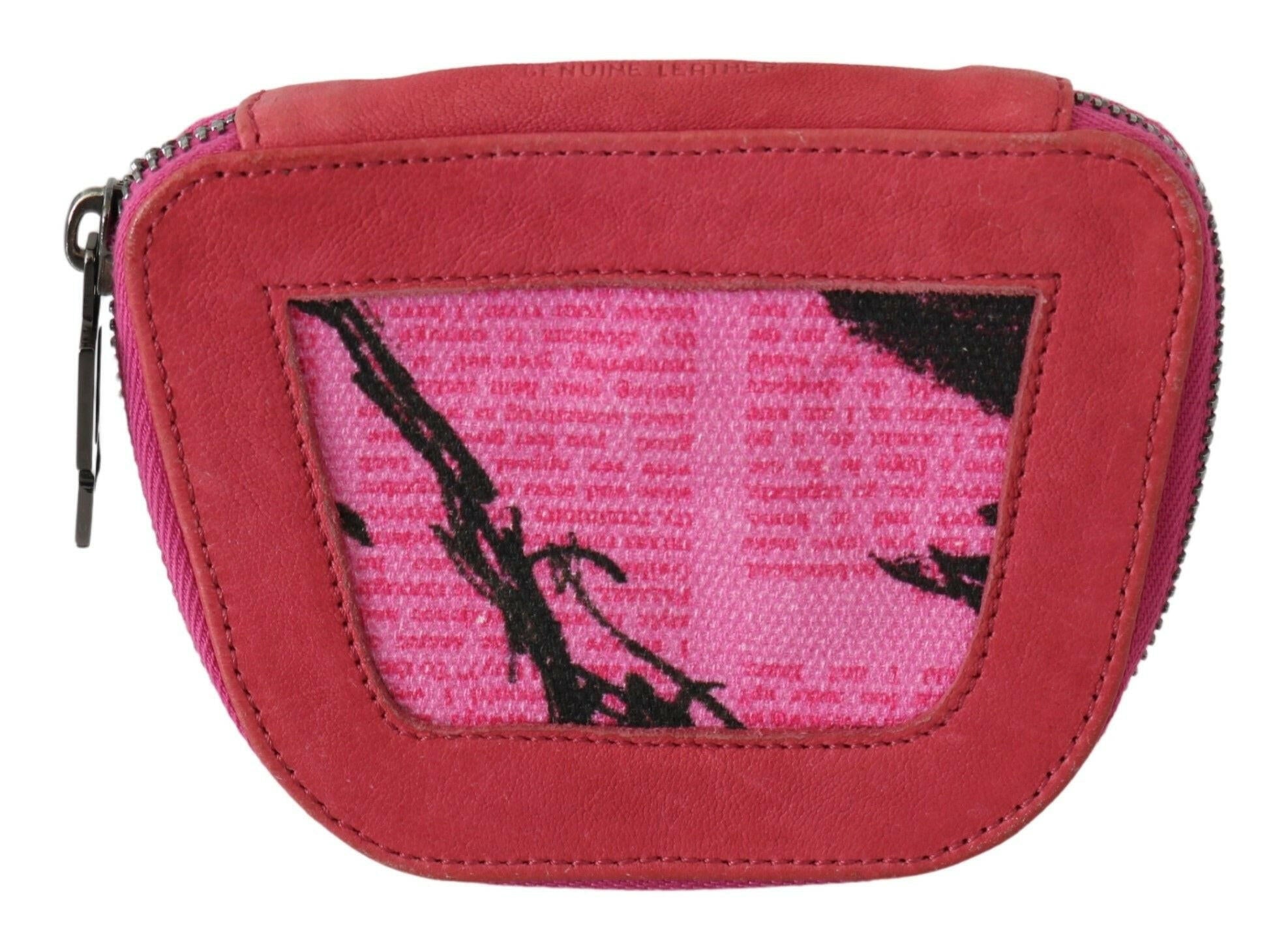 PINKO Pink Suede Printed Coin Holder Women Fabric Zippered Purse.