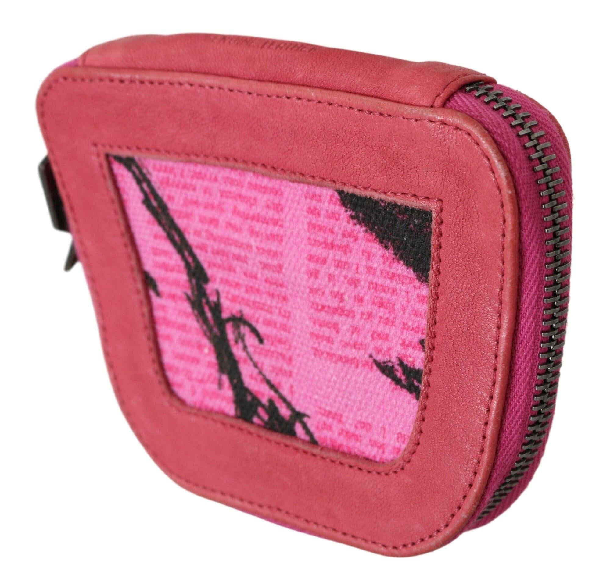 PINKO Pink Suede Printed Coin Holder Women Fabric Zippered Purse.