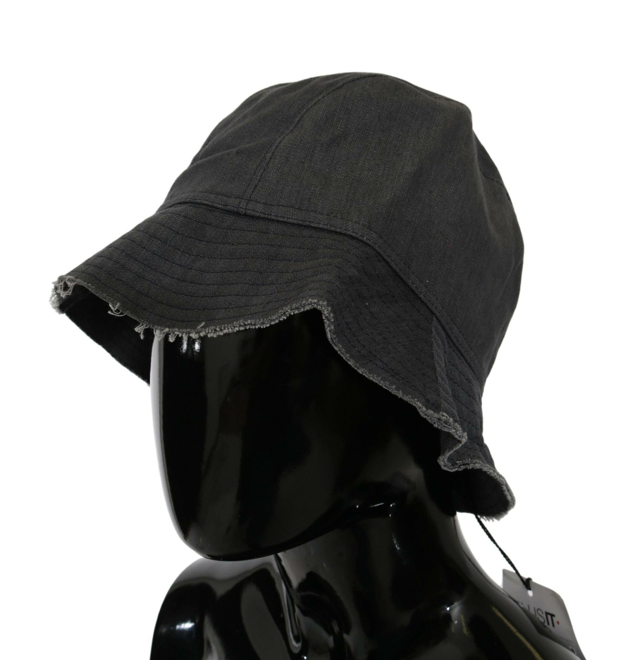Costume National Black Washed Wide Brim Outdoor Bucket Hat.