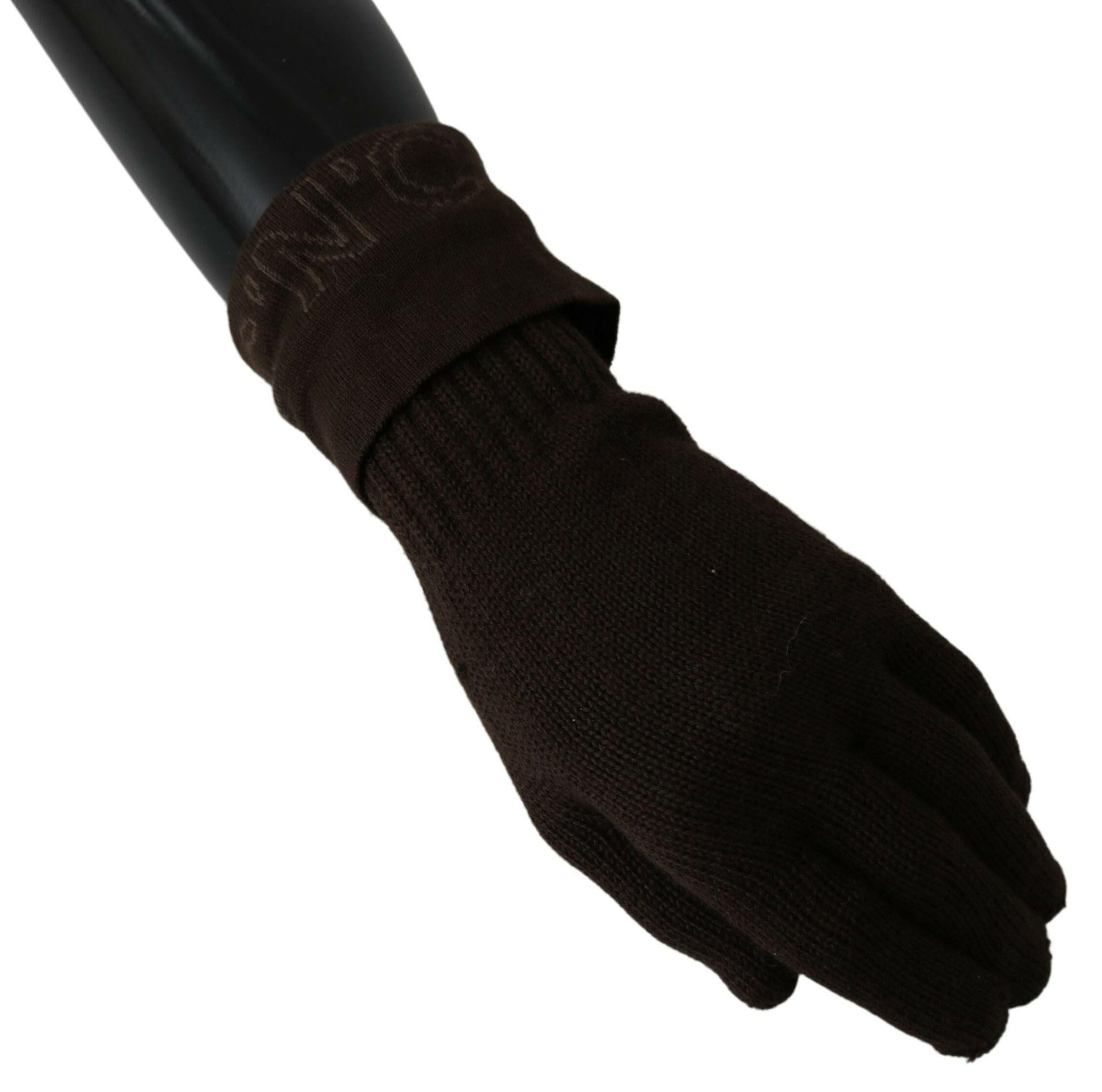 Costume National Brown Wool Knitted One Size Wrist Length Gloves.