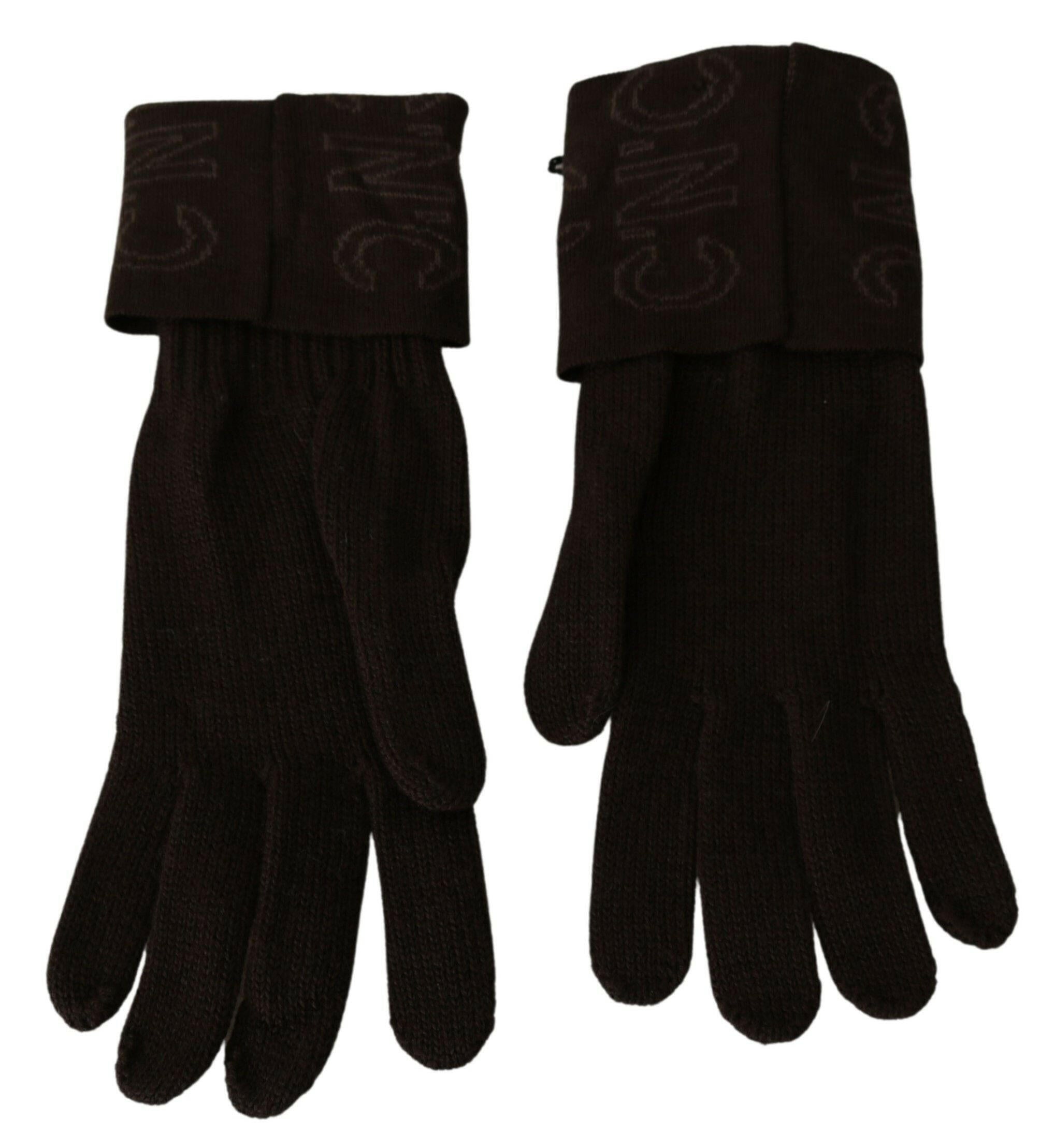 Costume National Brown Wool Knitted One Size Wrist Length Gloves.