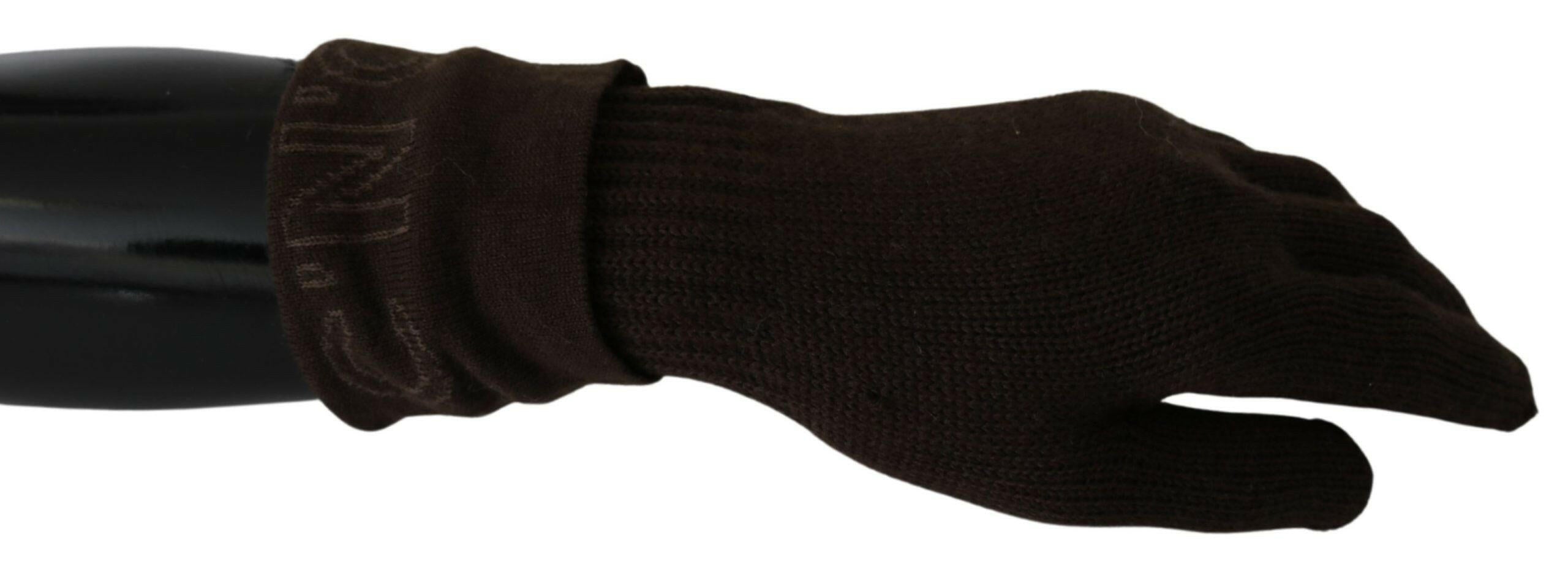 Costume National Brown Wool Knitted One Size Wrist Length Gloves.