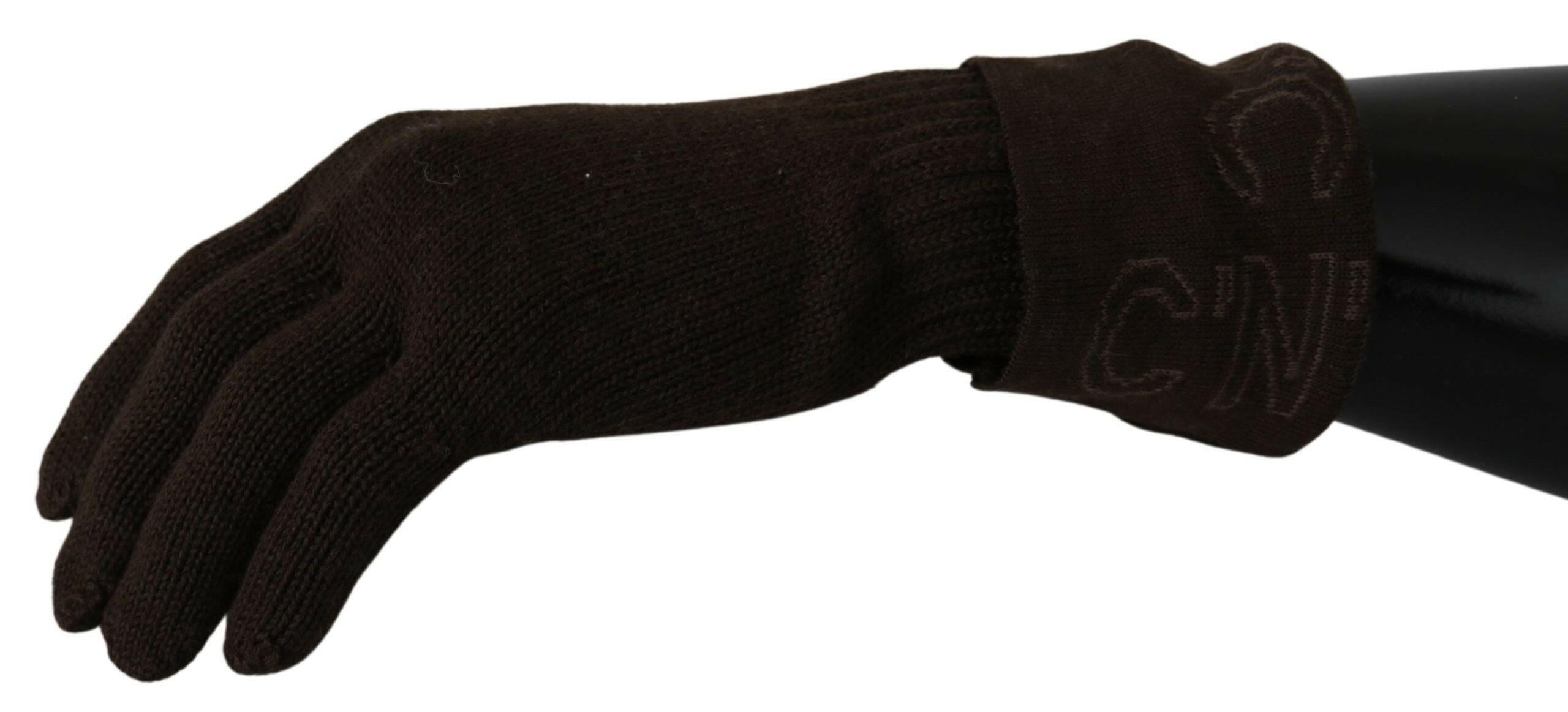 Costume National Brown Wool Knitted One Size Wrist Length Gloves.
