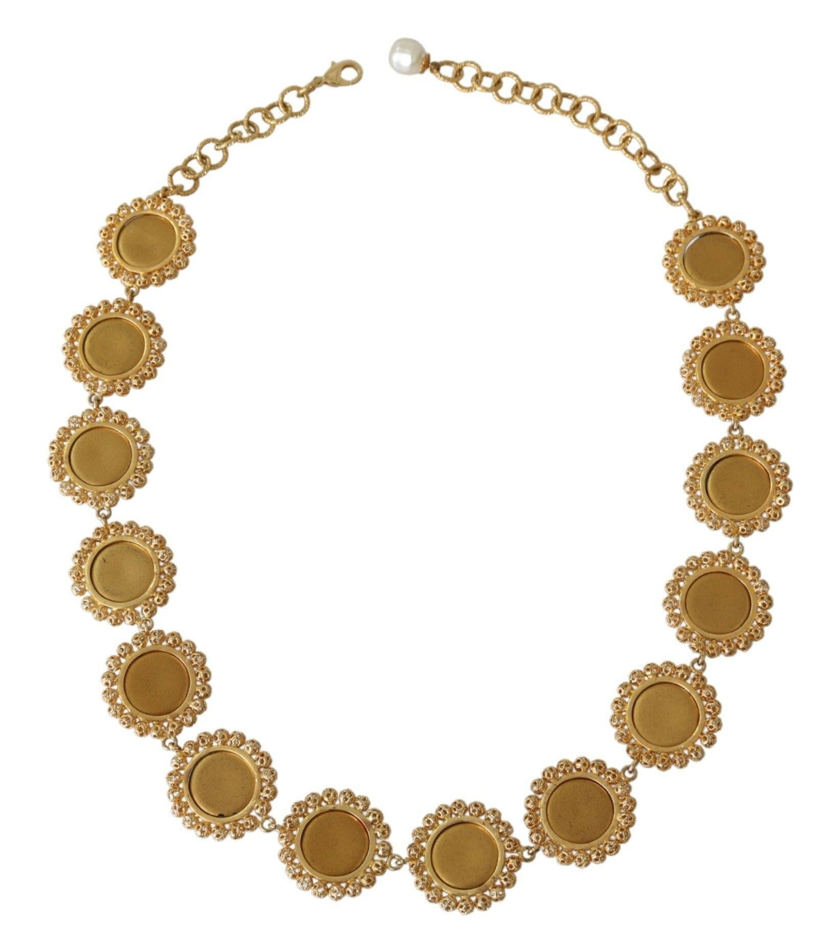 Dolce & Gabbana Red Purple Crystal Floral Chain Statement Gold Brass Necklace.