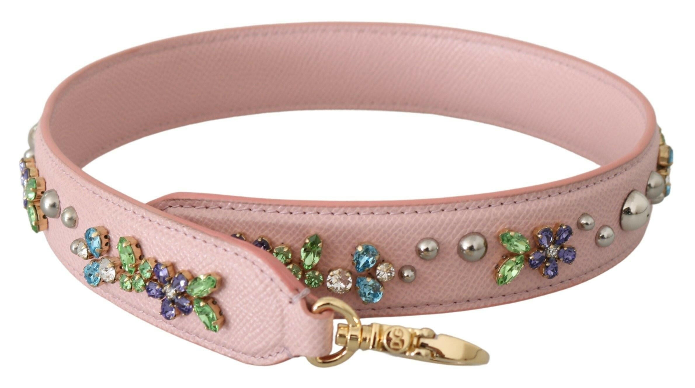 Dolce & Gabbana Pink Leather Crystal Stud Accessory Shoulder Strap.