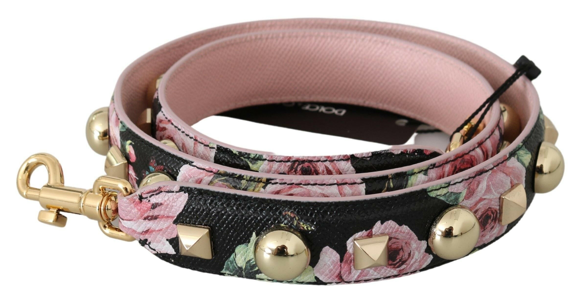 Dolce & Gabbana Pink Floral Leather Stud Accessory Shoulder Strap.