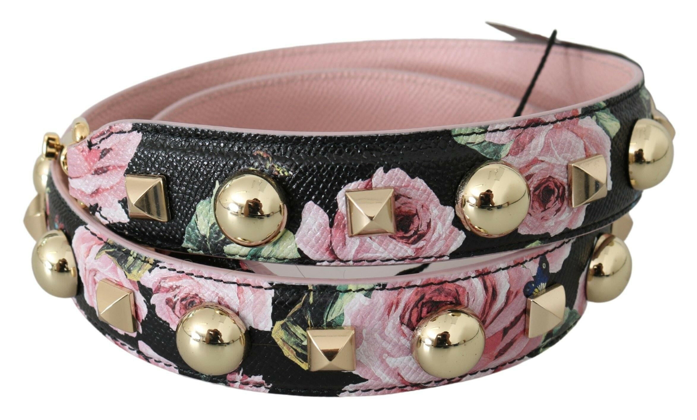 Dolce & Gabbana Pink Floral Leather Stud Accessory Shoulder Strap.