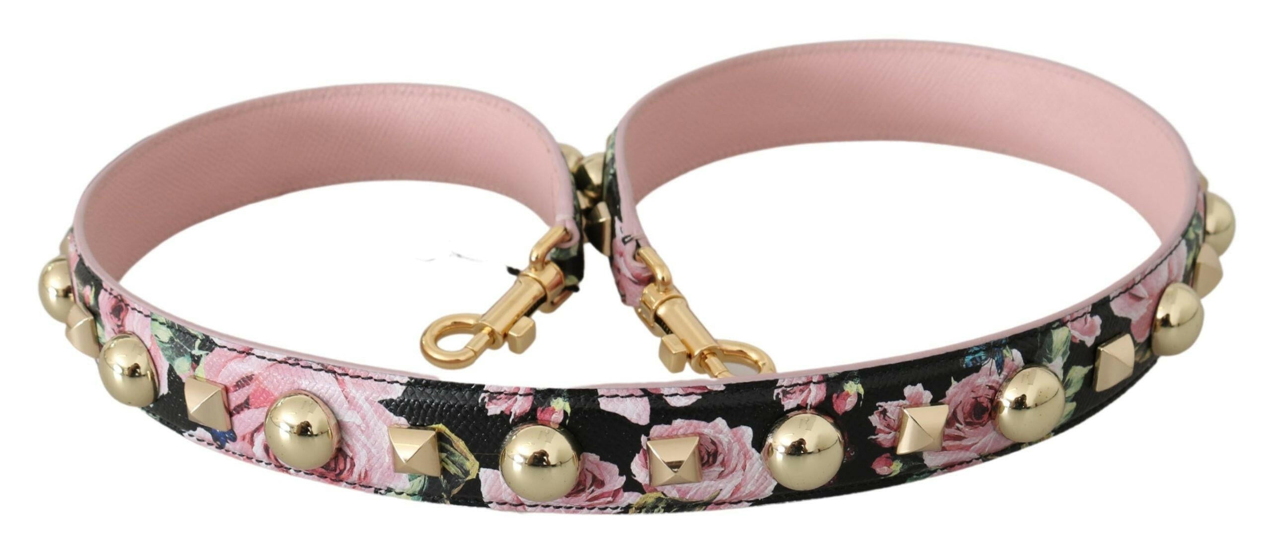Dolce & Gabbana Pink Floral Leather Stud Accessory Shoulder Strap.