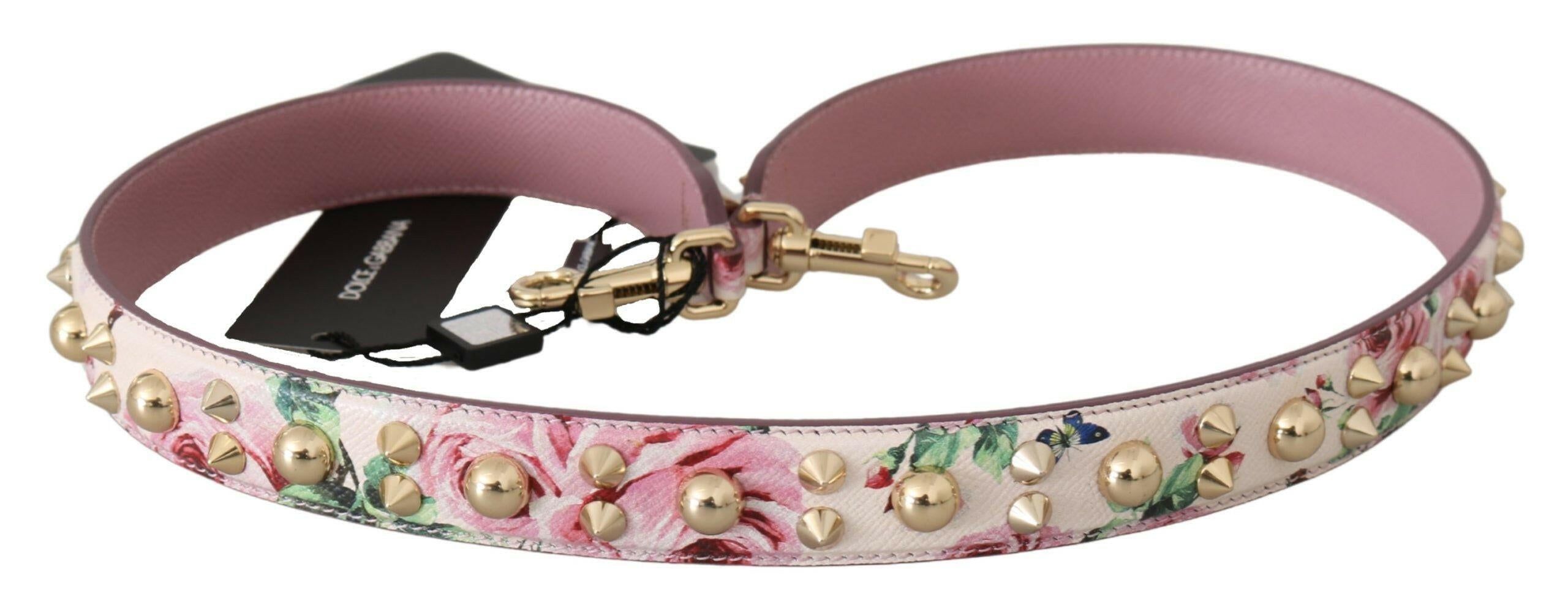 Dolce & Gabbana Pink Floral Leather Stud Accessory Shoulder Strap.