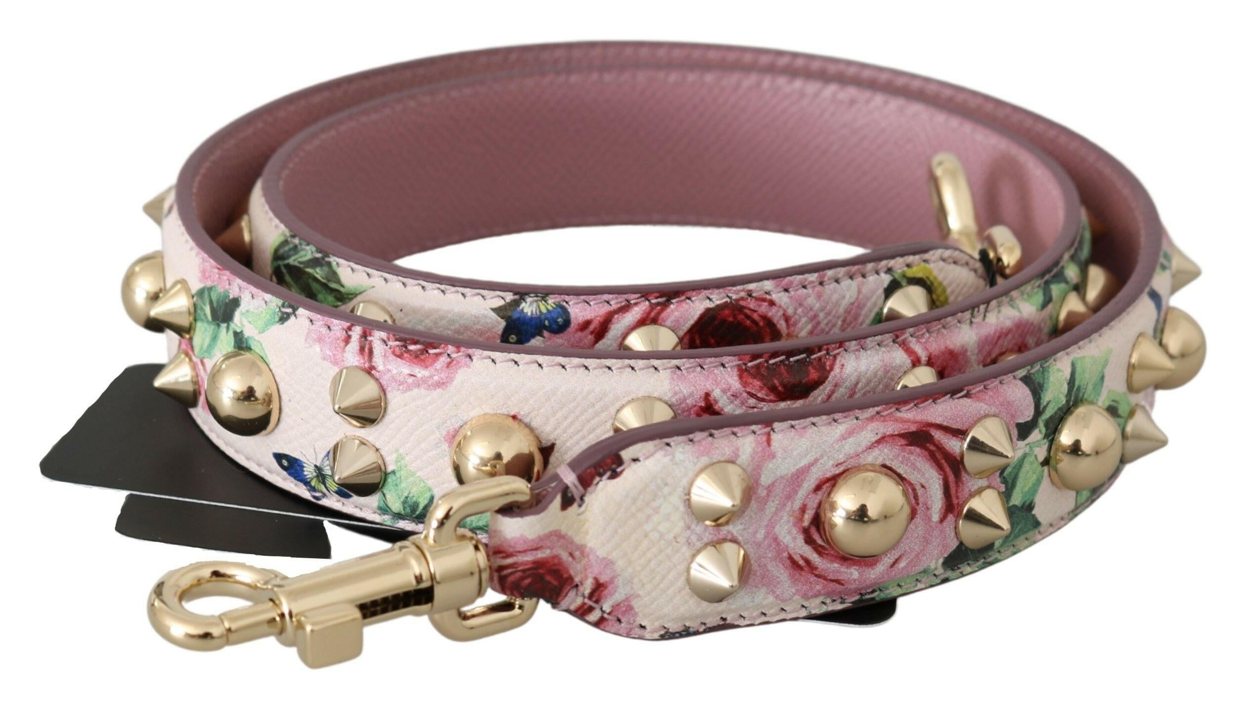 Dolce & Gabbana Pink Floral Leather Stud Accessory Shoulder Strap.