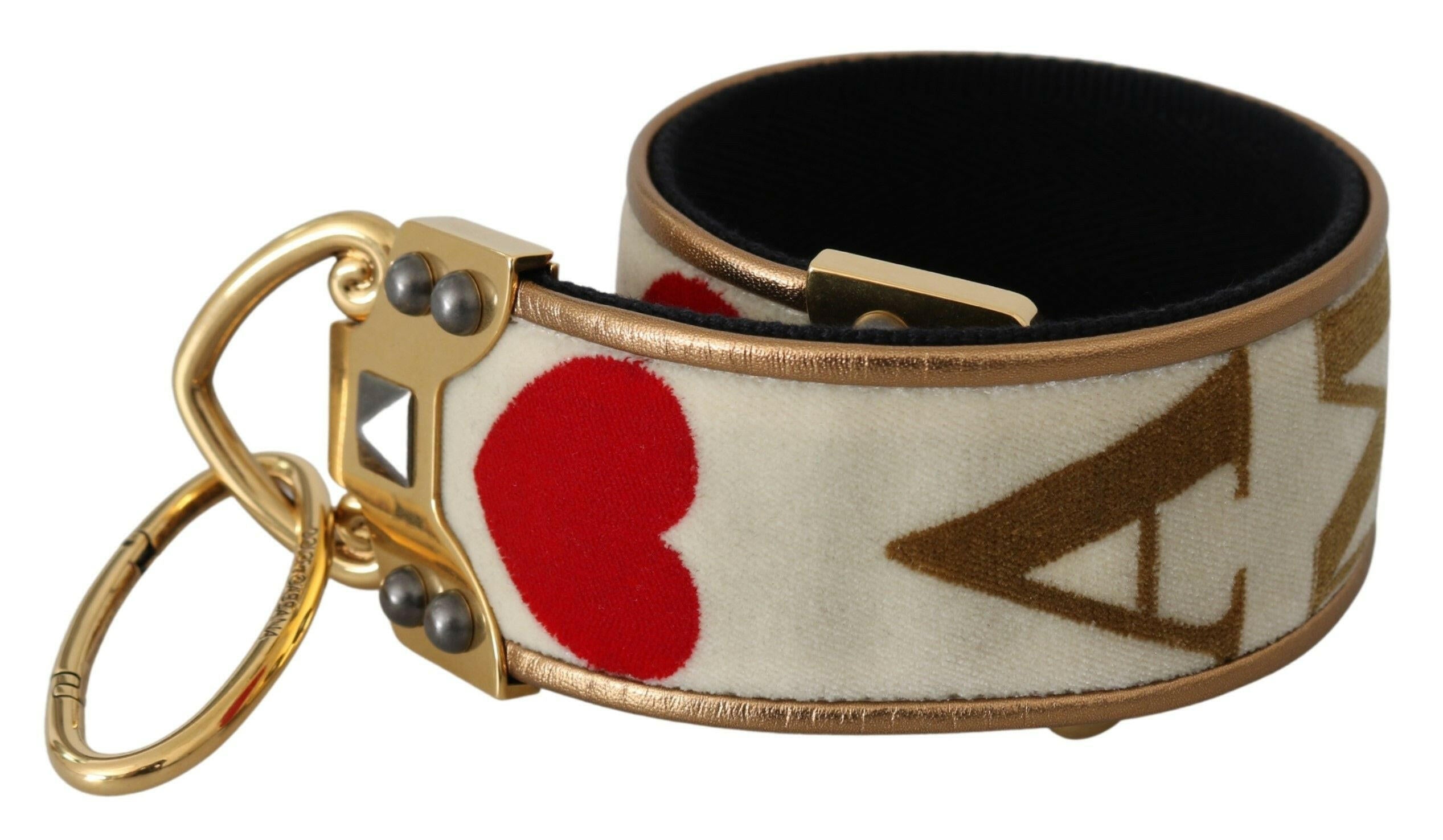 Dolce & Gabbana Gold White Textile Leather AMORE Shoulder Strap.