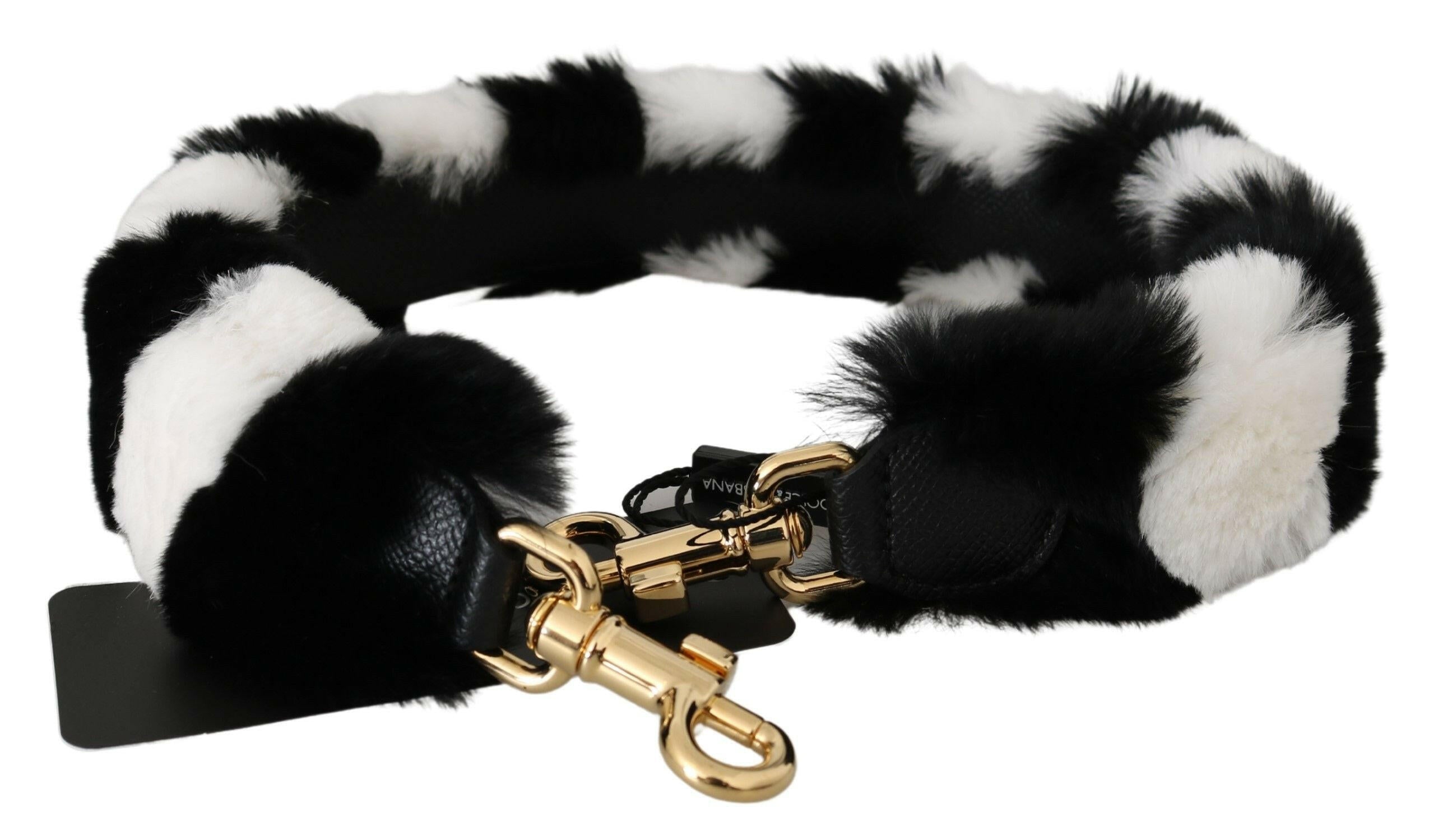 Dolce & Gabbana Black White Lapin Fur Accessory Shoulder Strap.