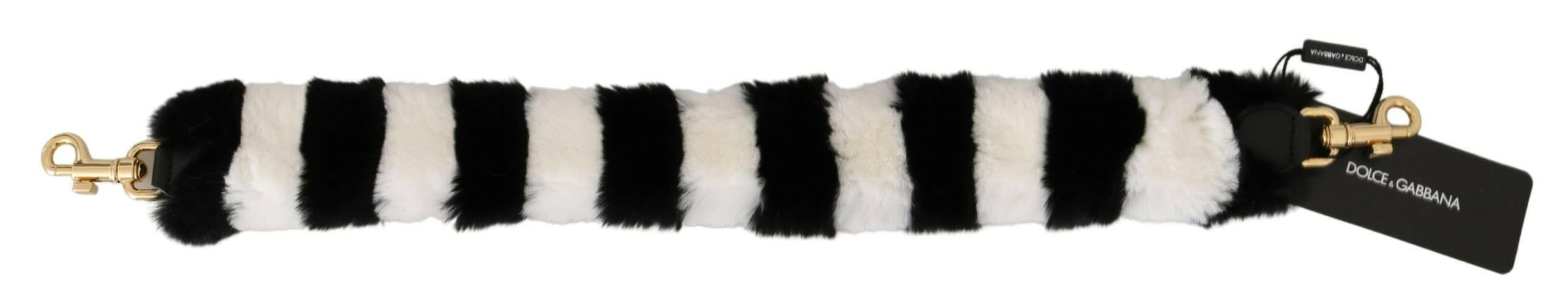 Dolce & Gabbana Black White Lapin Fur Accessory Shoulder Strap.