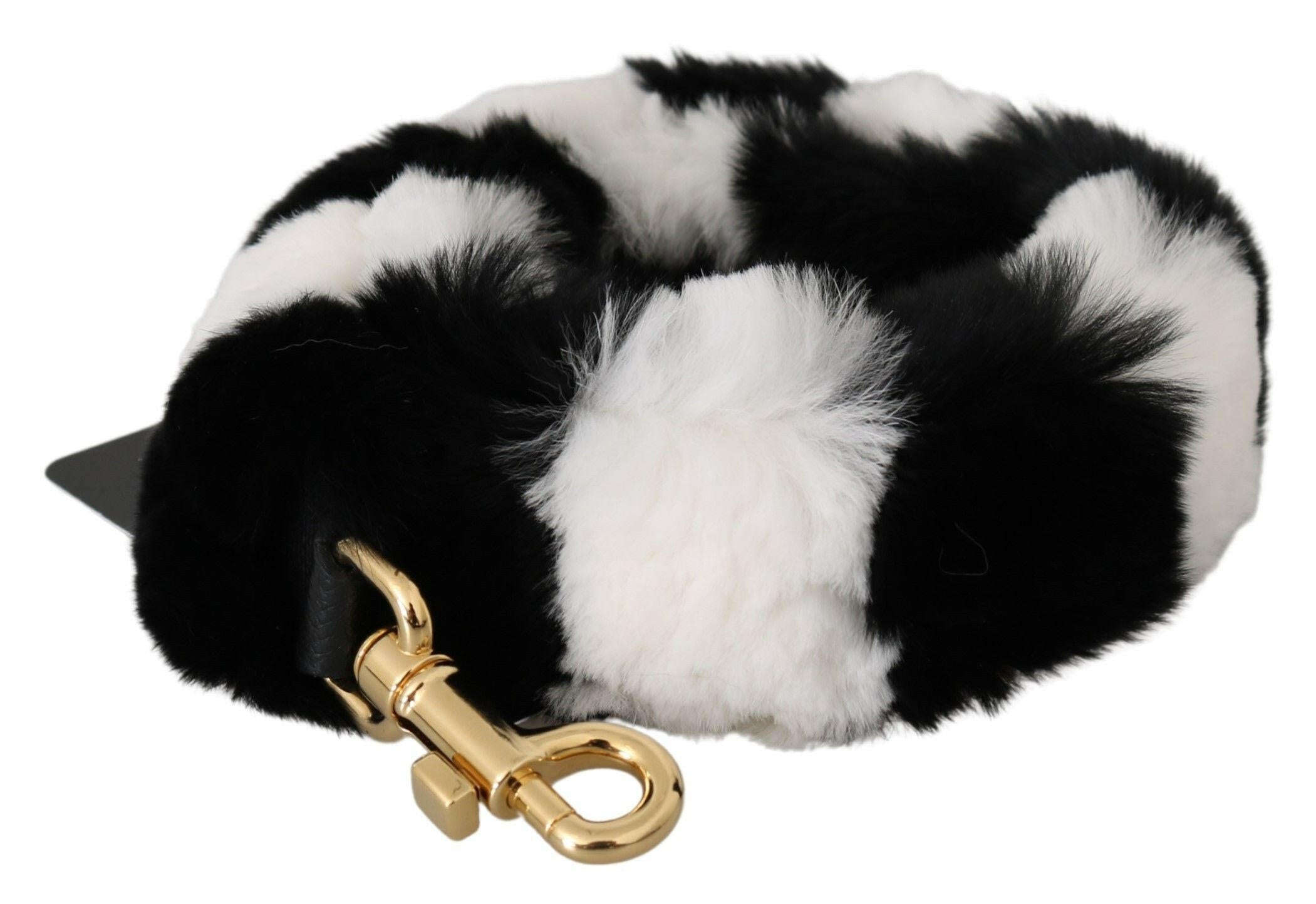 Dolce & Gabbana Black White Lapin Fur Accessory Shoulder Strap.
