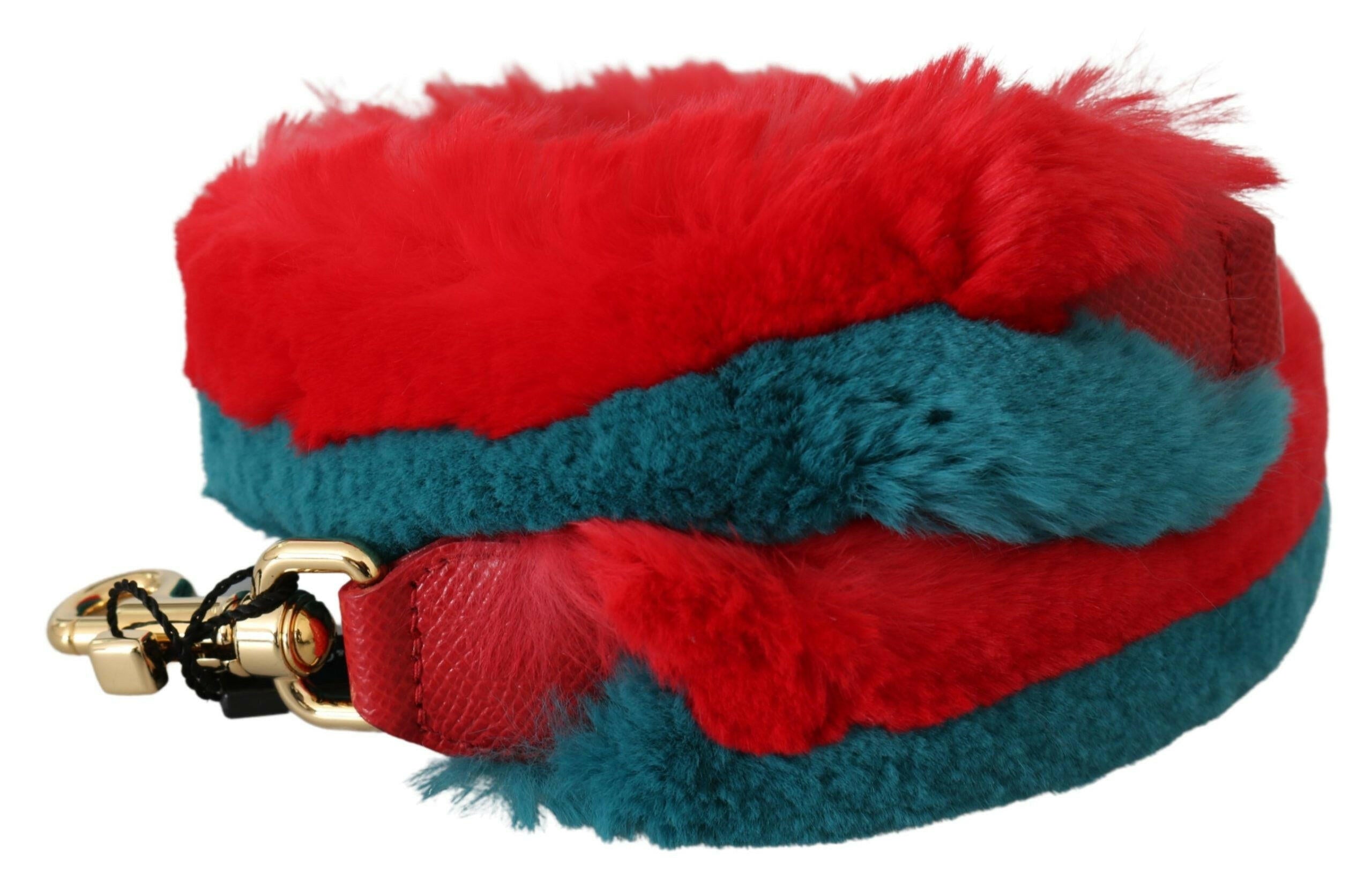 Dolce & Gabbana Red Blue Rabbit Fur Leather Shoulder Strap.