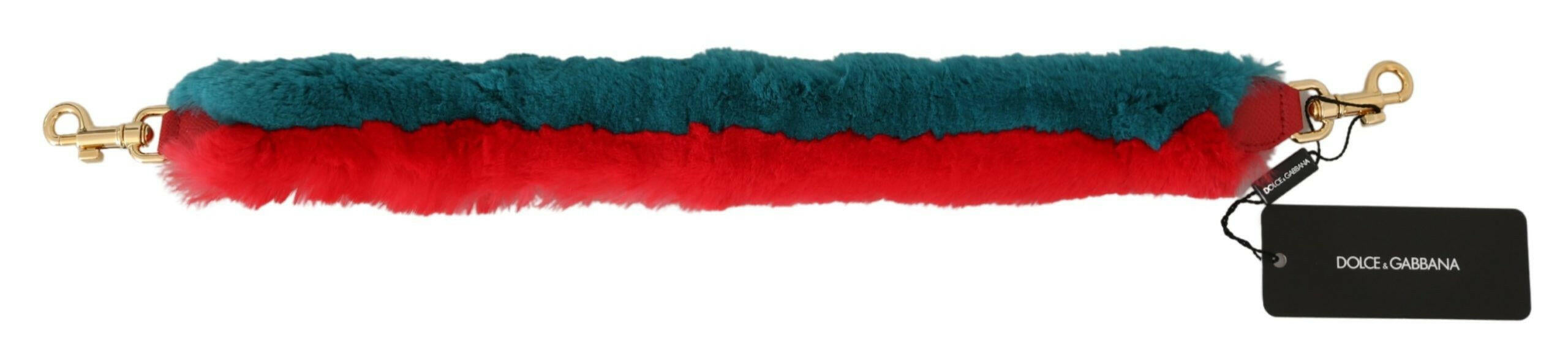 Dolce & Gabbana Red Blue Rabbit Fur Leather Shoulder Strap.