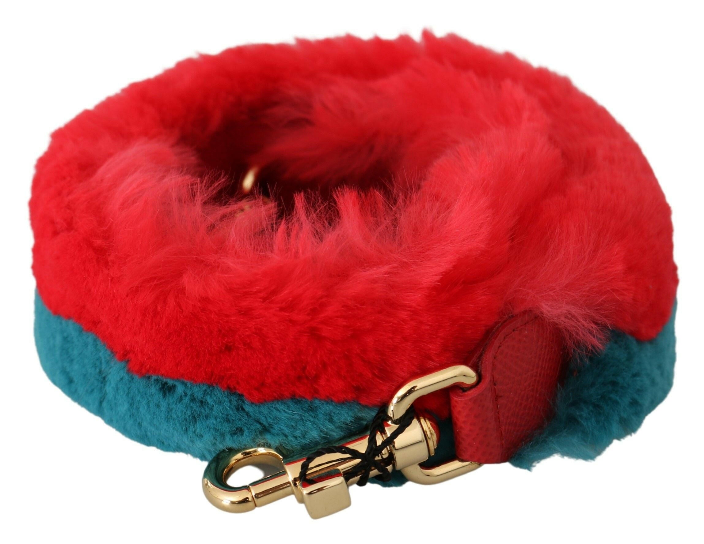Dolce & Gabbana Red Blue Rabbit Fur Leather Shoulder Strap.