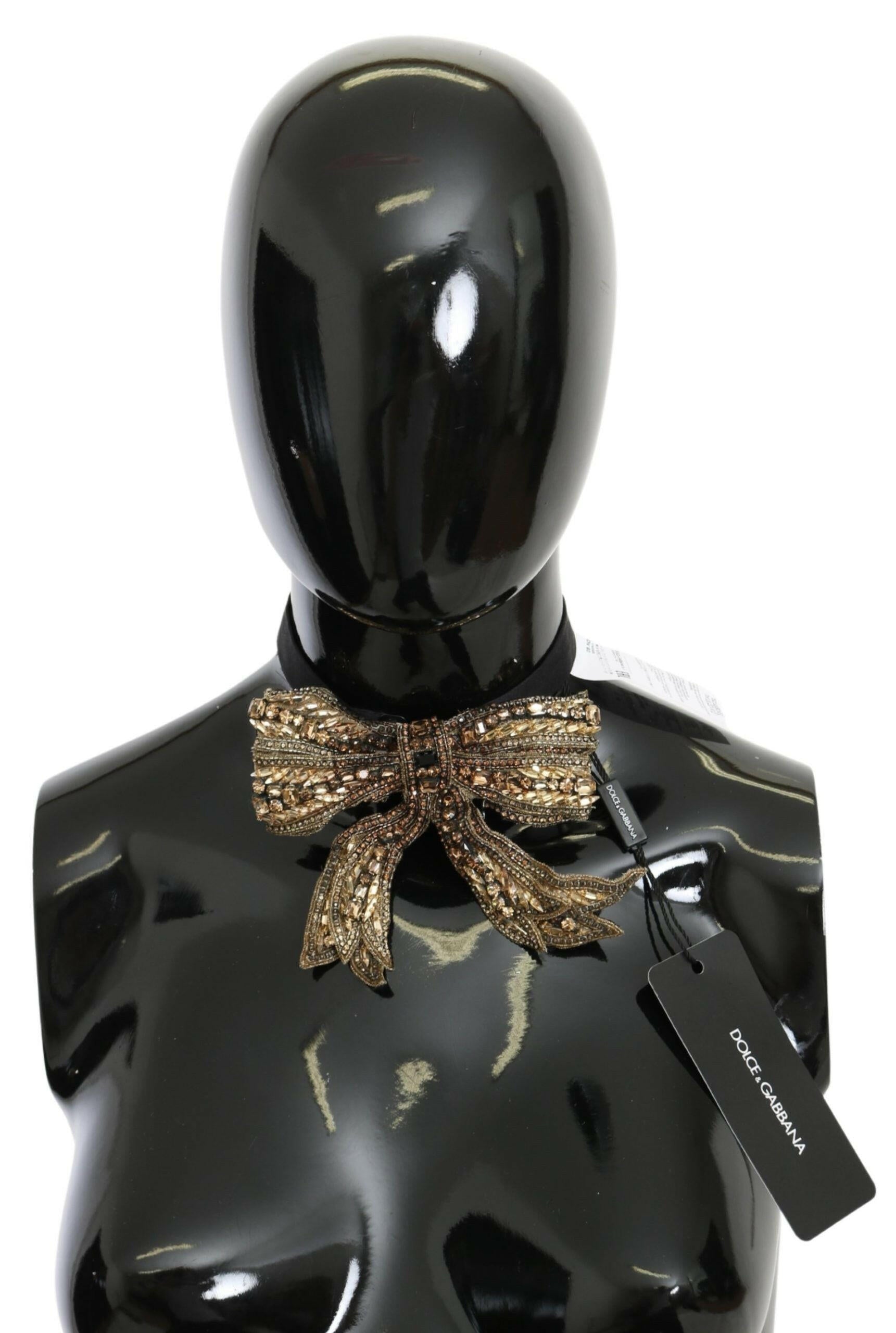 Dolce & Gabbana Gold Crystal Beaded Sequined 100% Silk Catwalk Necklace.