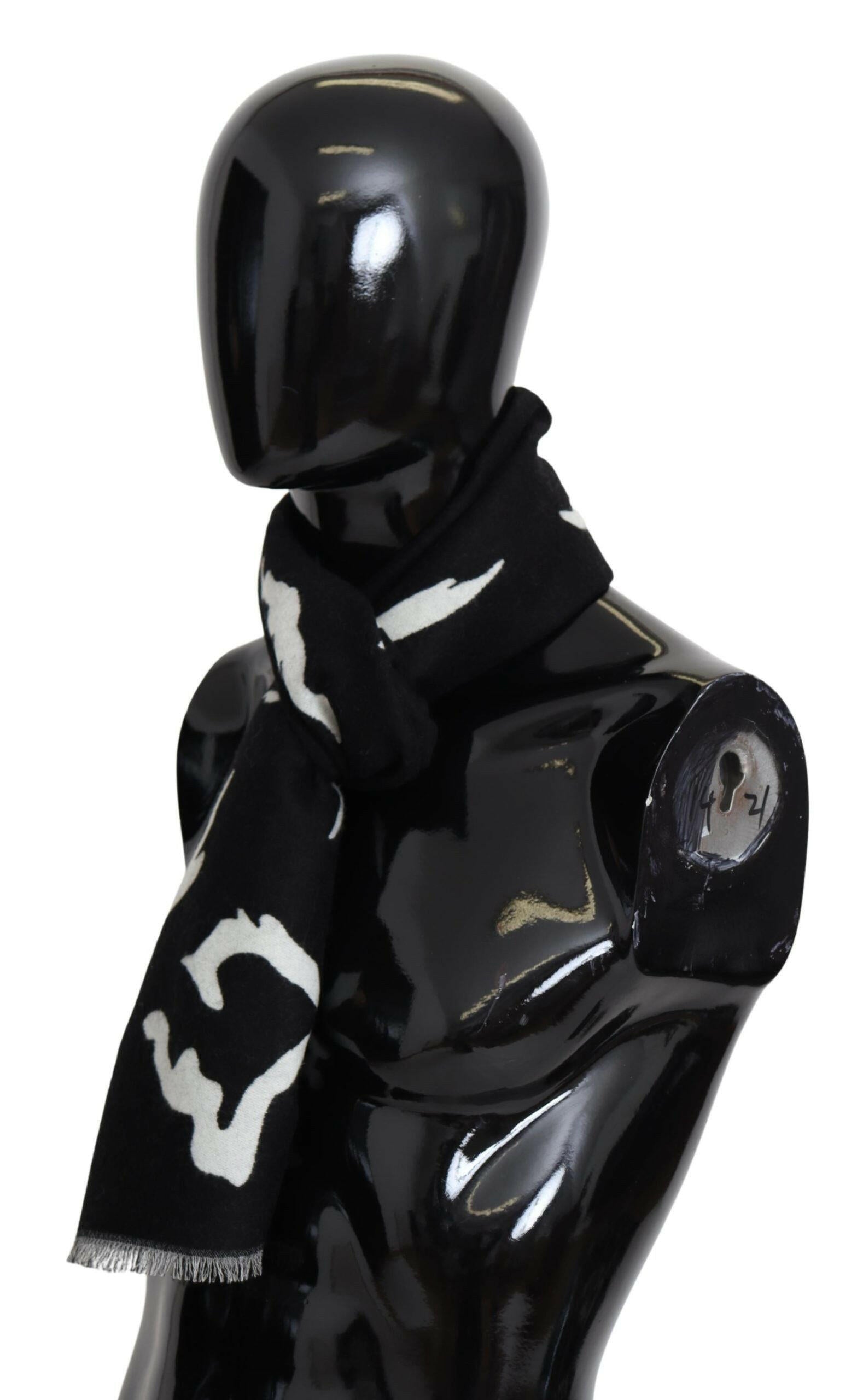 Givenchy Black White Wool Unisex Winter Warm Scarf Wrap Shawl.