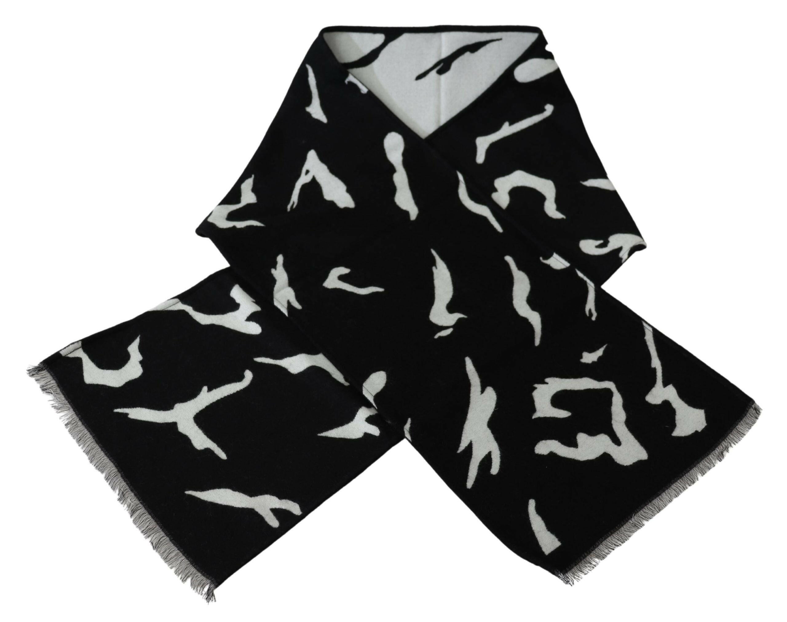 Givenchy Black White Wool Unisex Winter Warm Scarf Wrap Shawl.