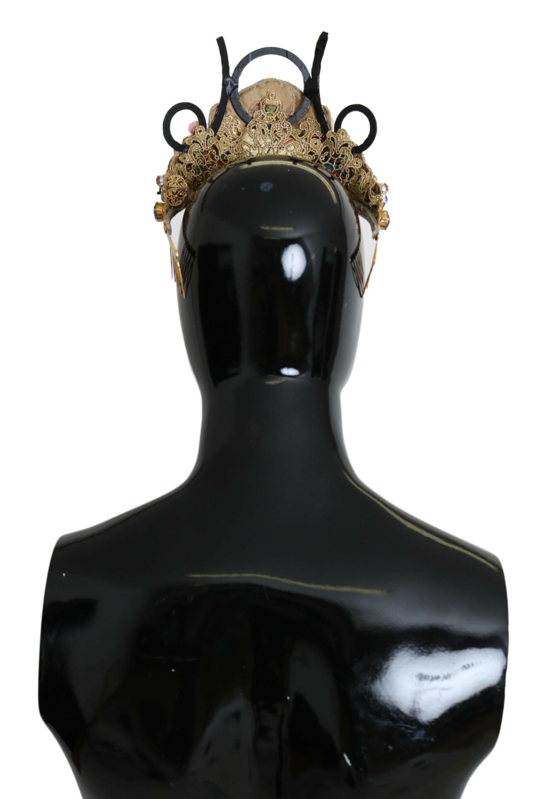 Dolce & Gabbana Gold Brass Floral Crystals LED Lights Crown Tiara Diadem.