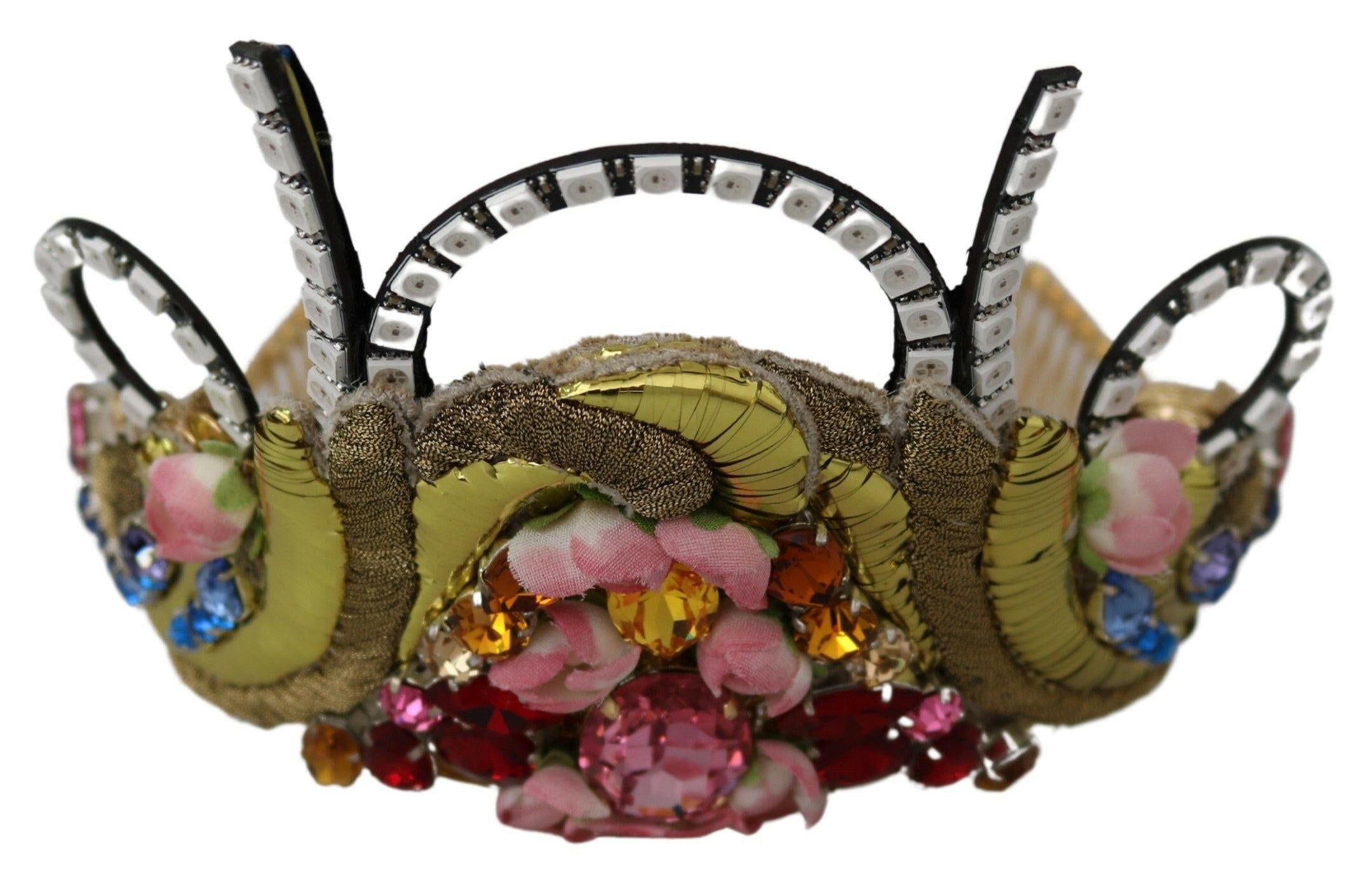 Dolce & Gabbana Gold Brass Floral Crystals LED Lights Crown Tiara Diadem.