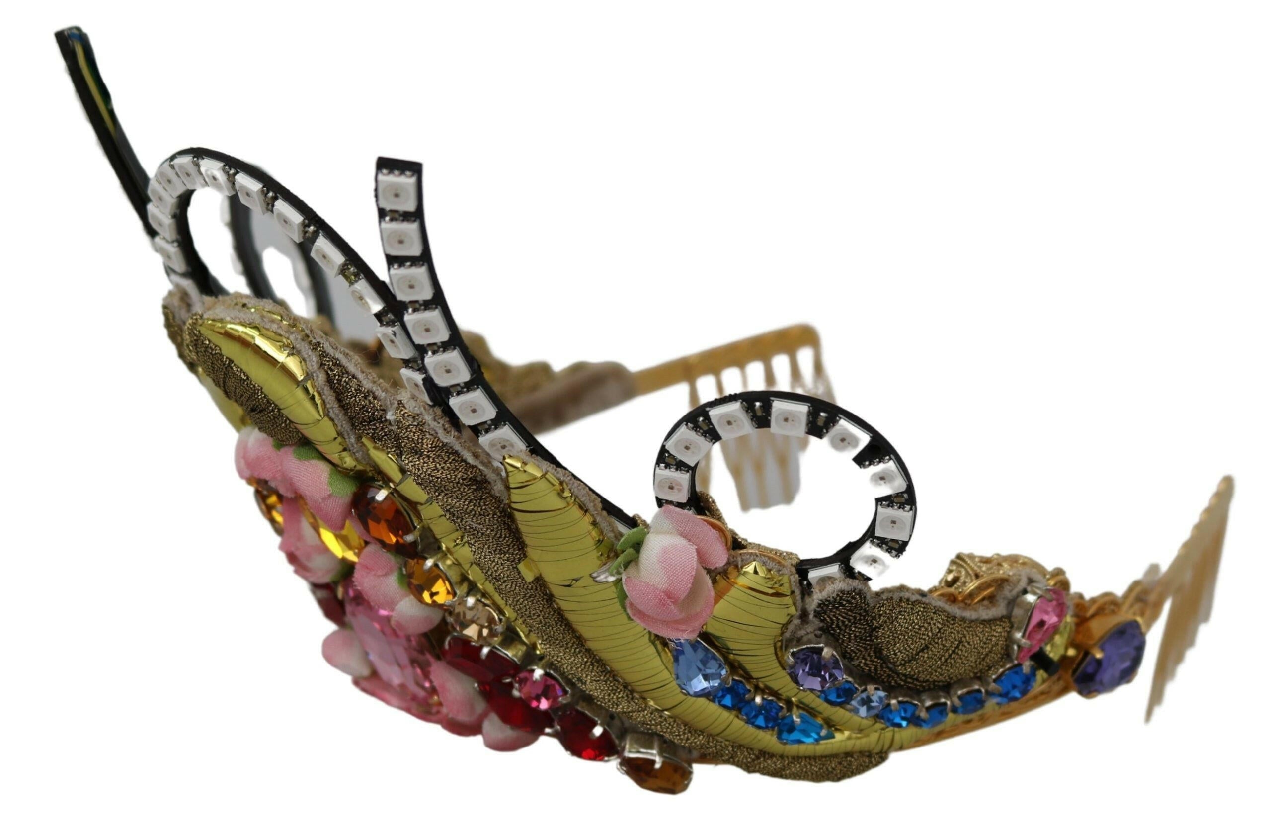 Dolce & Gabbana Gold Brass Floral Crystals LED Lights Crown Tiara Diadem.