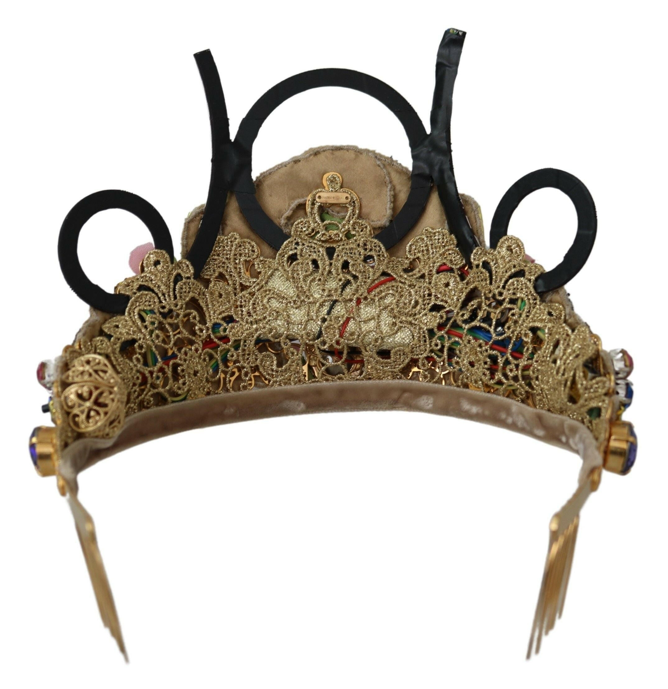Dolce & Gabbana Gold Brass Floral Crystals LED Lights Crown Tiara Diadem.