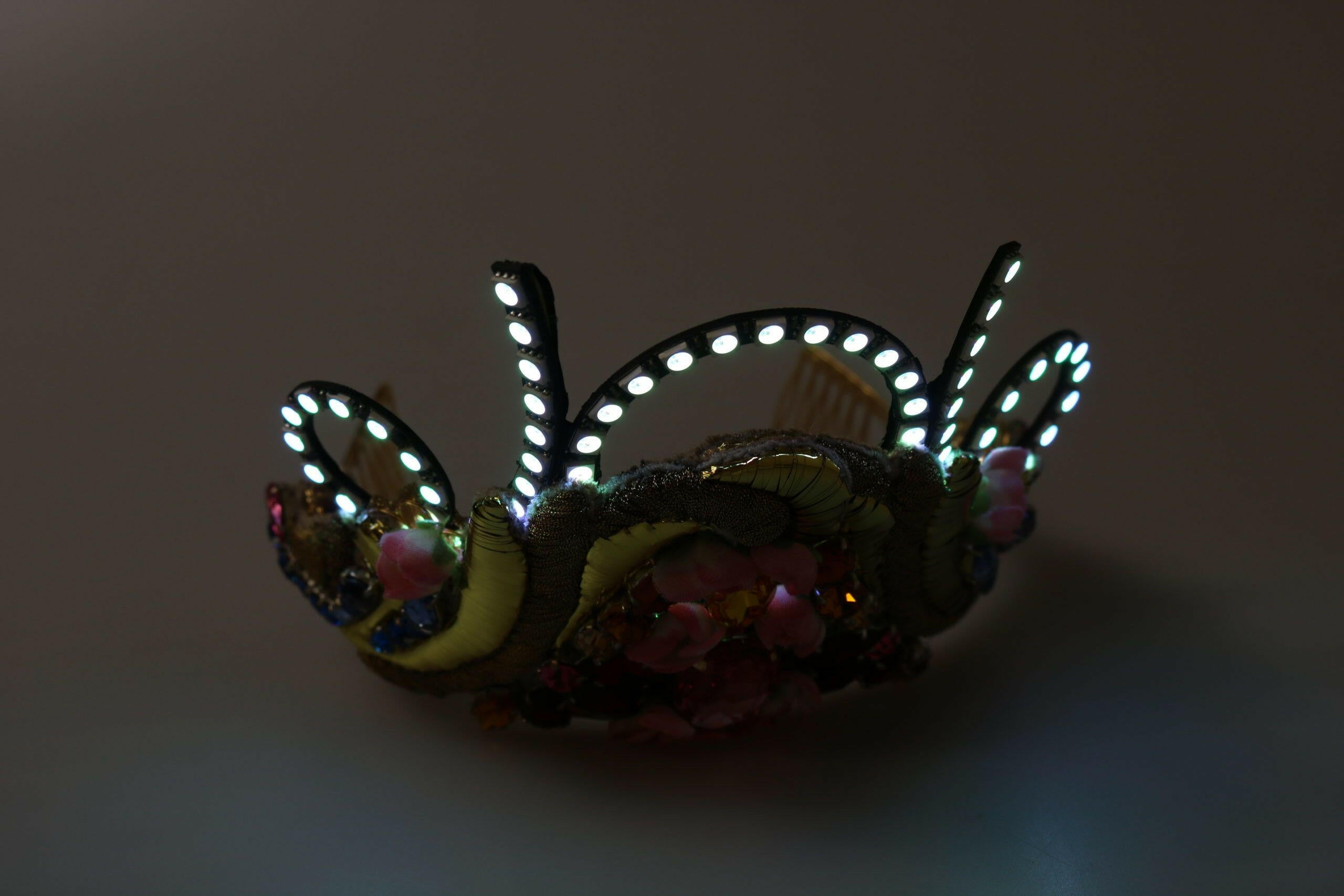Dolce & Gabbana Gold Brass Floral Crystals LED Lights Crown Tiara Diadem.