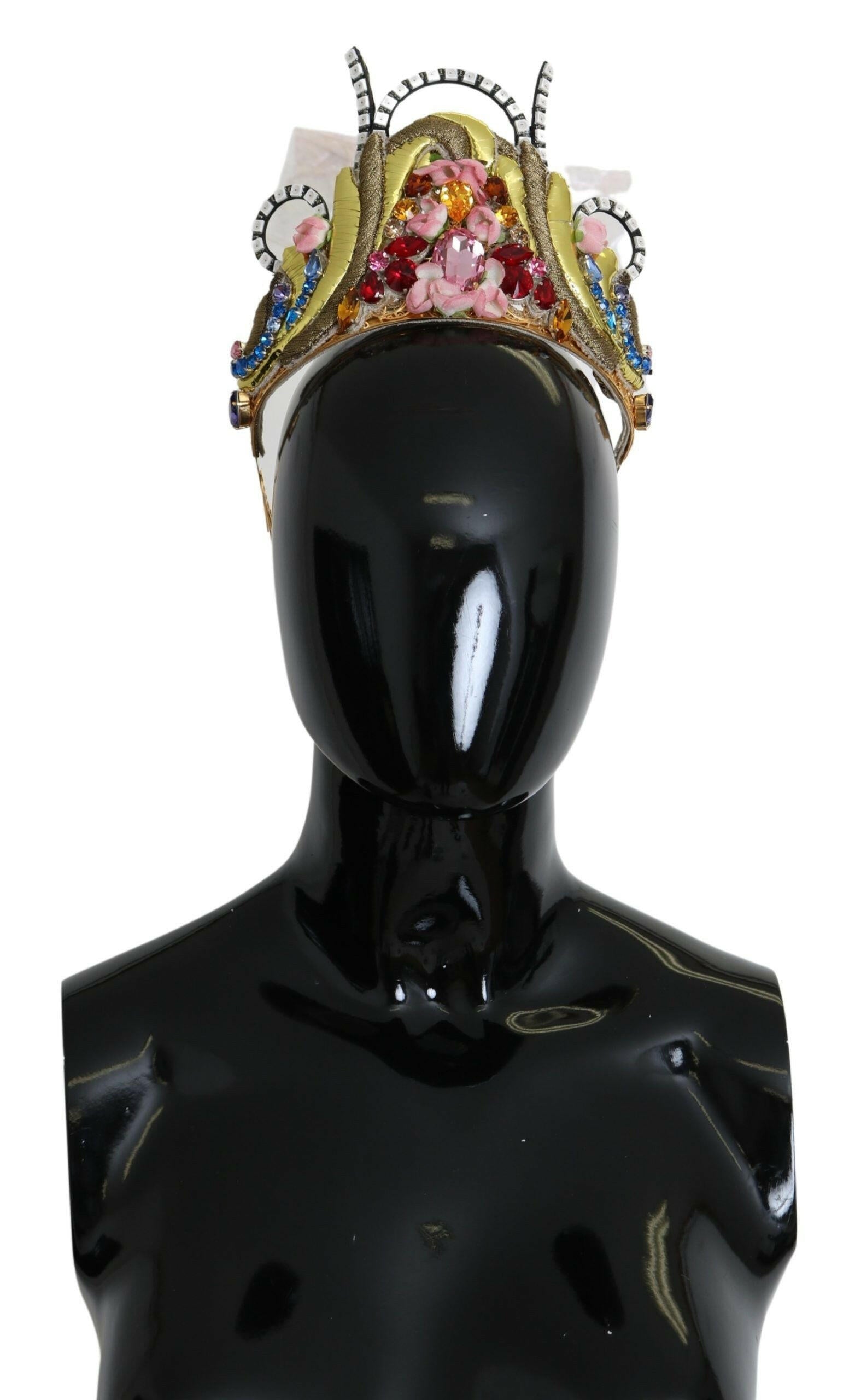 Dolce & Gabbana Gold Brass Floral Crystals LED Lights Crown Tiara Diadem.