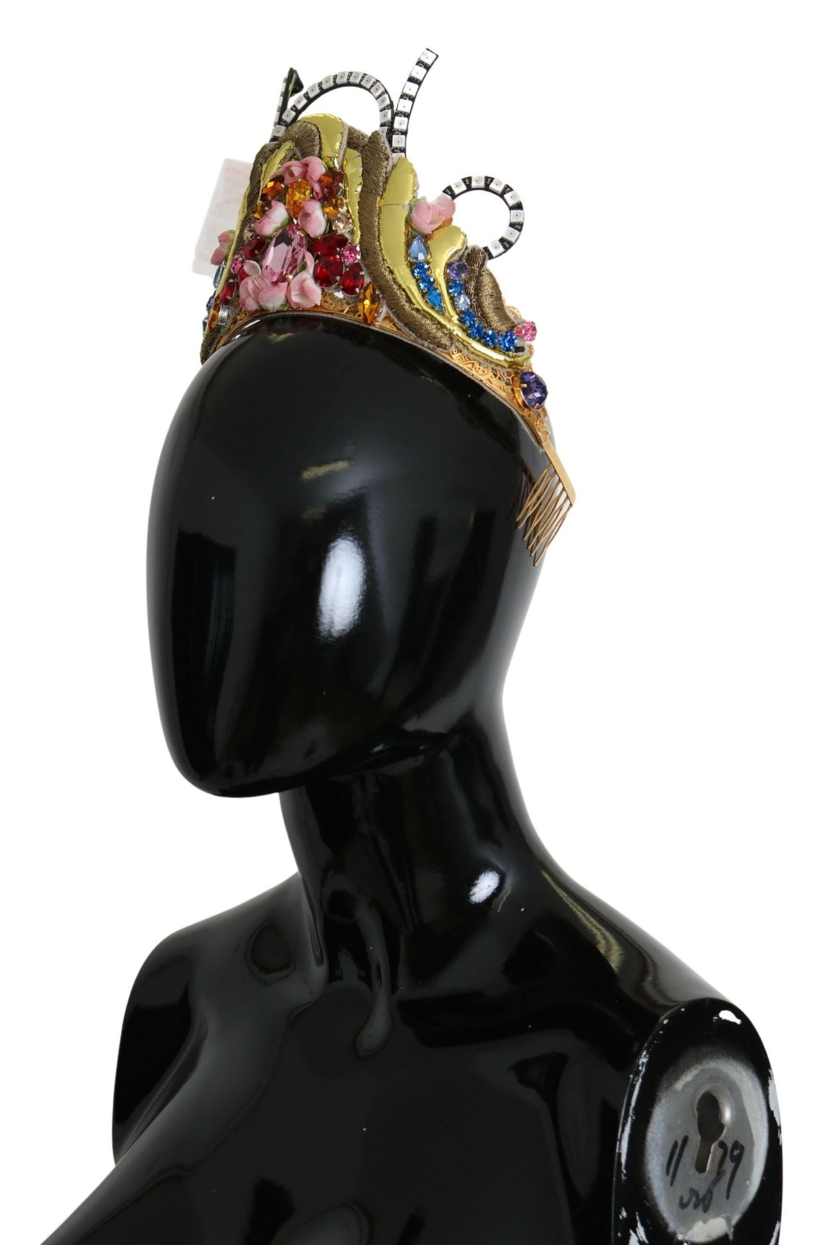Dolce & Gabbana Gold Brass Floral Crystals LED Lights Crown Tiara Diadem.