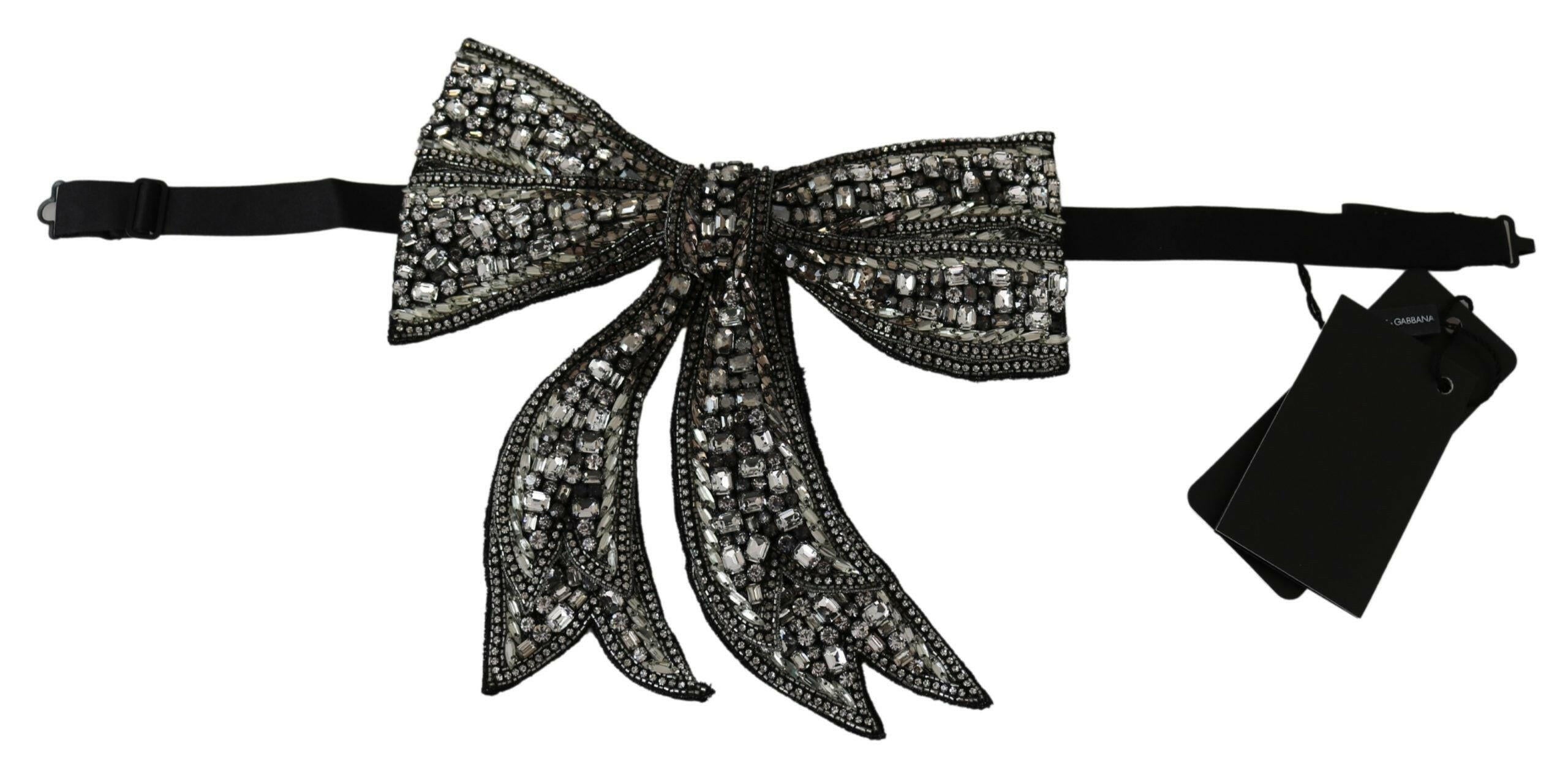 Dolce & Gabbana Silver Tone 100% Silk Crystal Embellished Women  Bowtie.