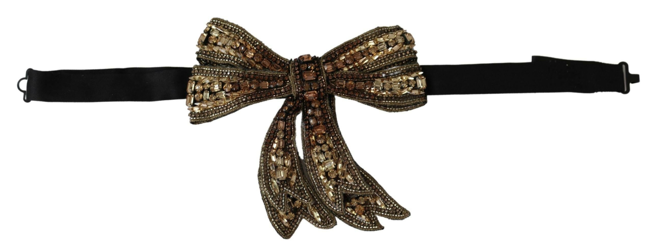 Dolce & Gabbana Gold Tone Silk Rhinestone Embellished Women Bowtie.
