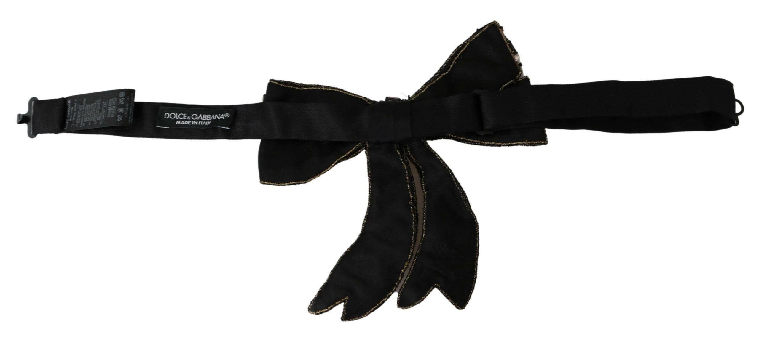 Dolce & Gabbana Gold Tone Silk Rhinestone Embellished Women Bowtie.