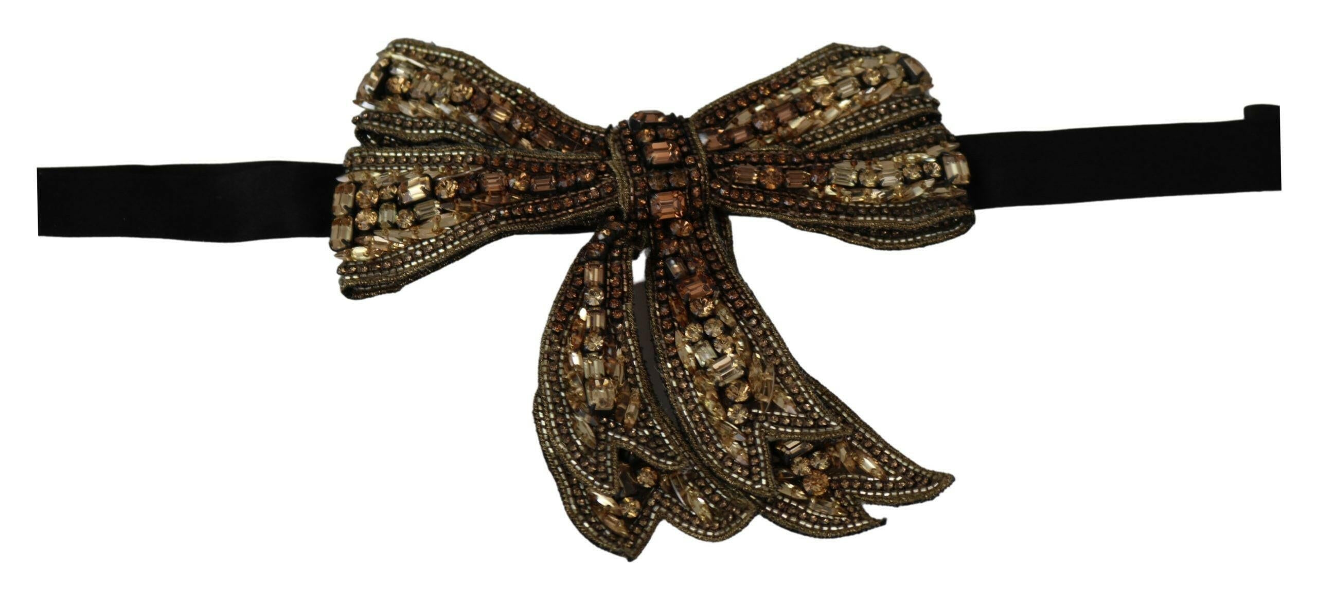 Dolce & Gabbana Gold Tone Silk Rhinestone Embellished Women Bowtie.