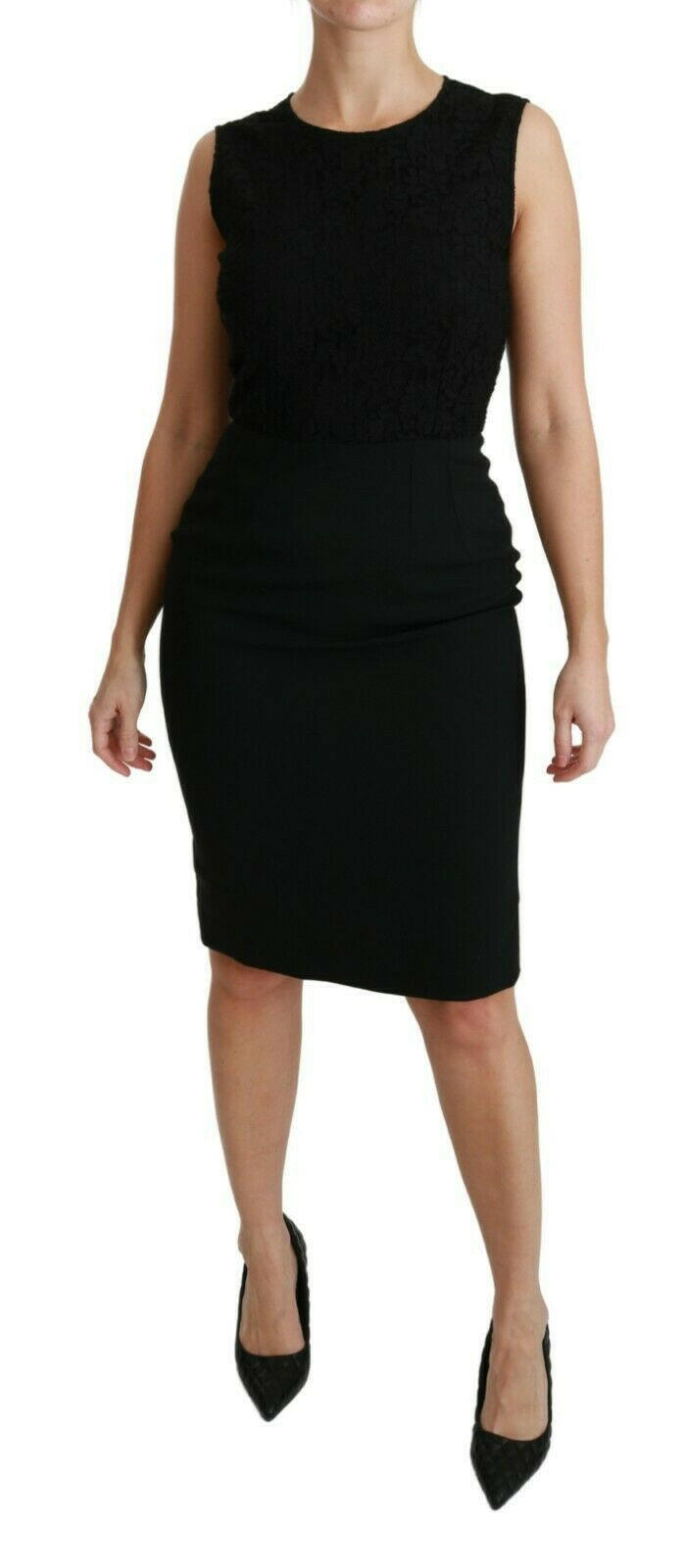 Dolce & Gabbana Black Floral Lace Sheath Gown Dress.
