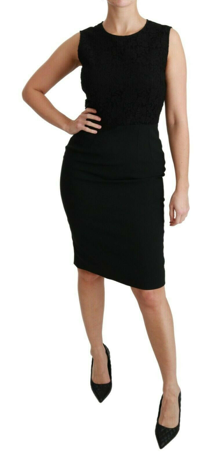 Dolce & Gabbana Black Floral Lace Sheath Gown Dress.