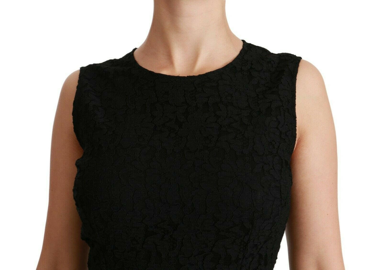 Dolce & Gabbana Black Floral Lace Sheath Gown Dress.
