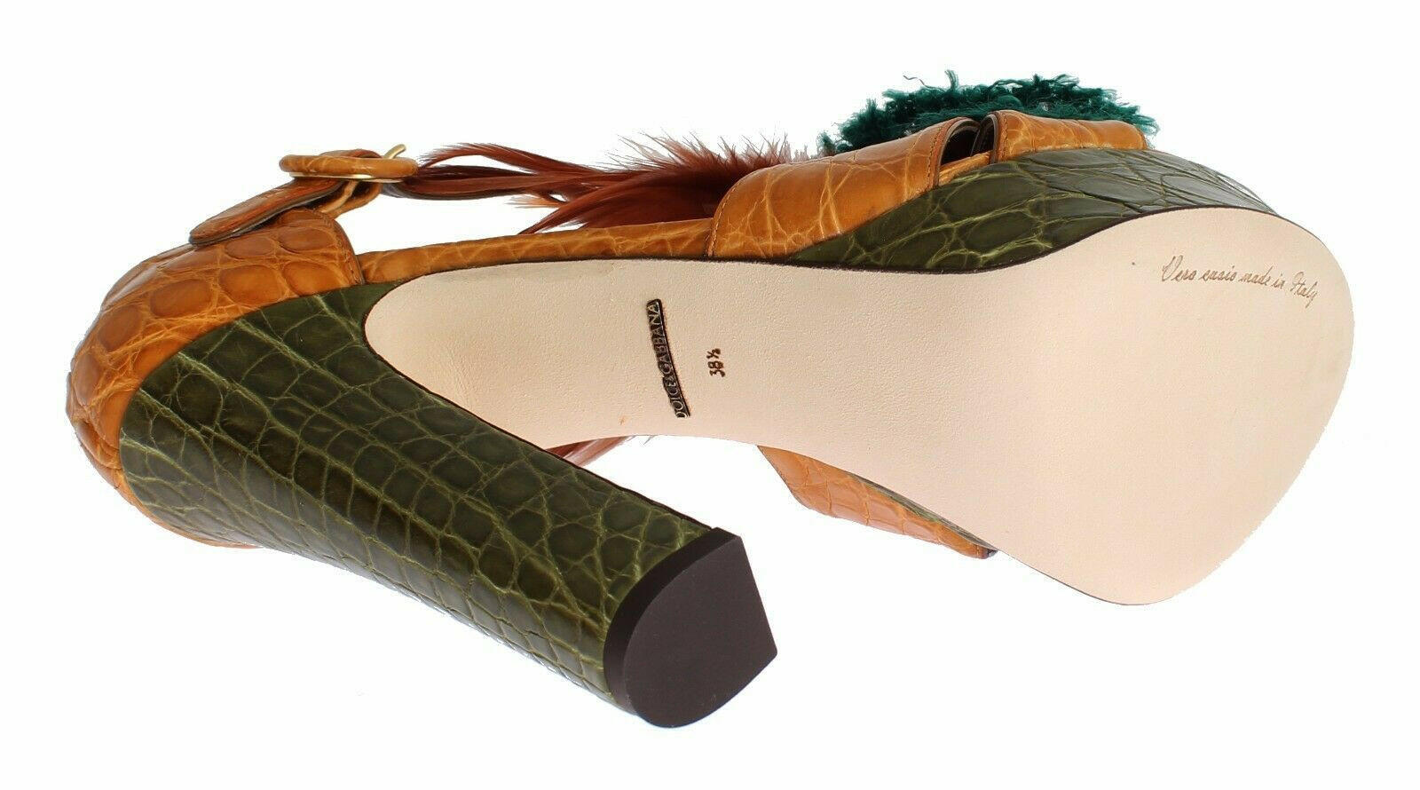 Dolce & Gabbana Orange Leather Crystal Platform Sandal Shoes.