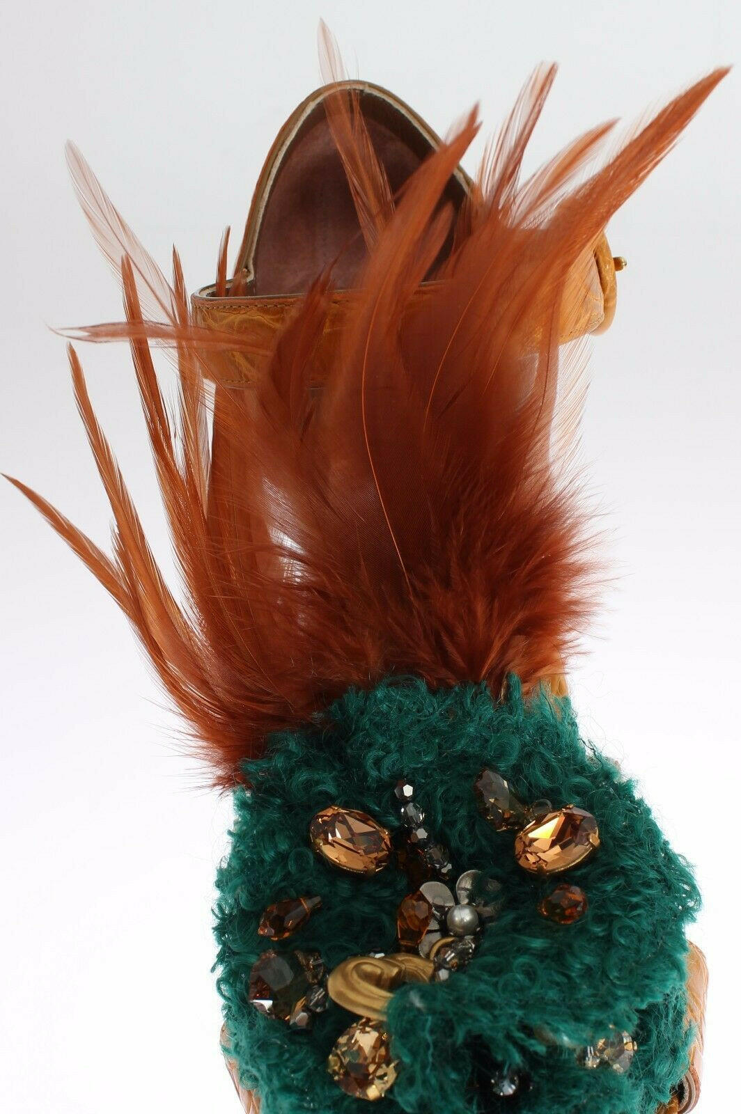 Dolce & Gabbana Orange Leather Crystal Platform Sandal Shoes.