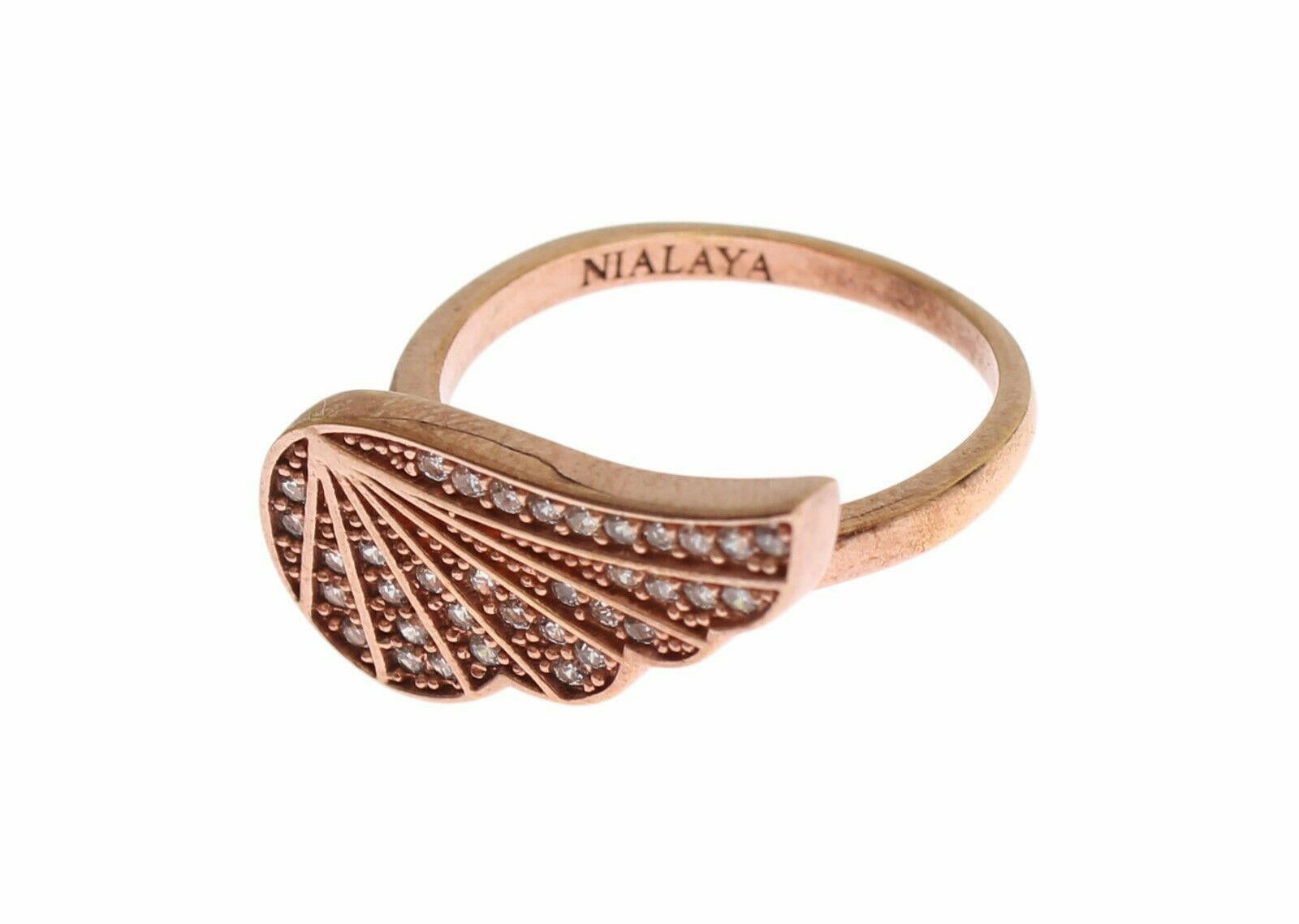 Nialaya Pink Gold 925 Silver Womens Clear CZ Ring.