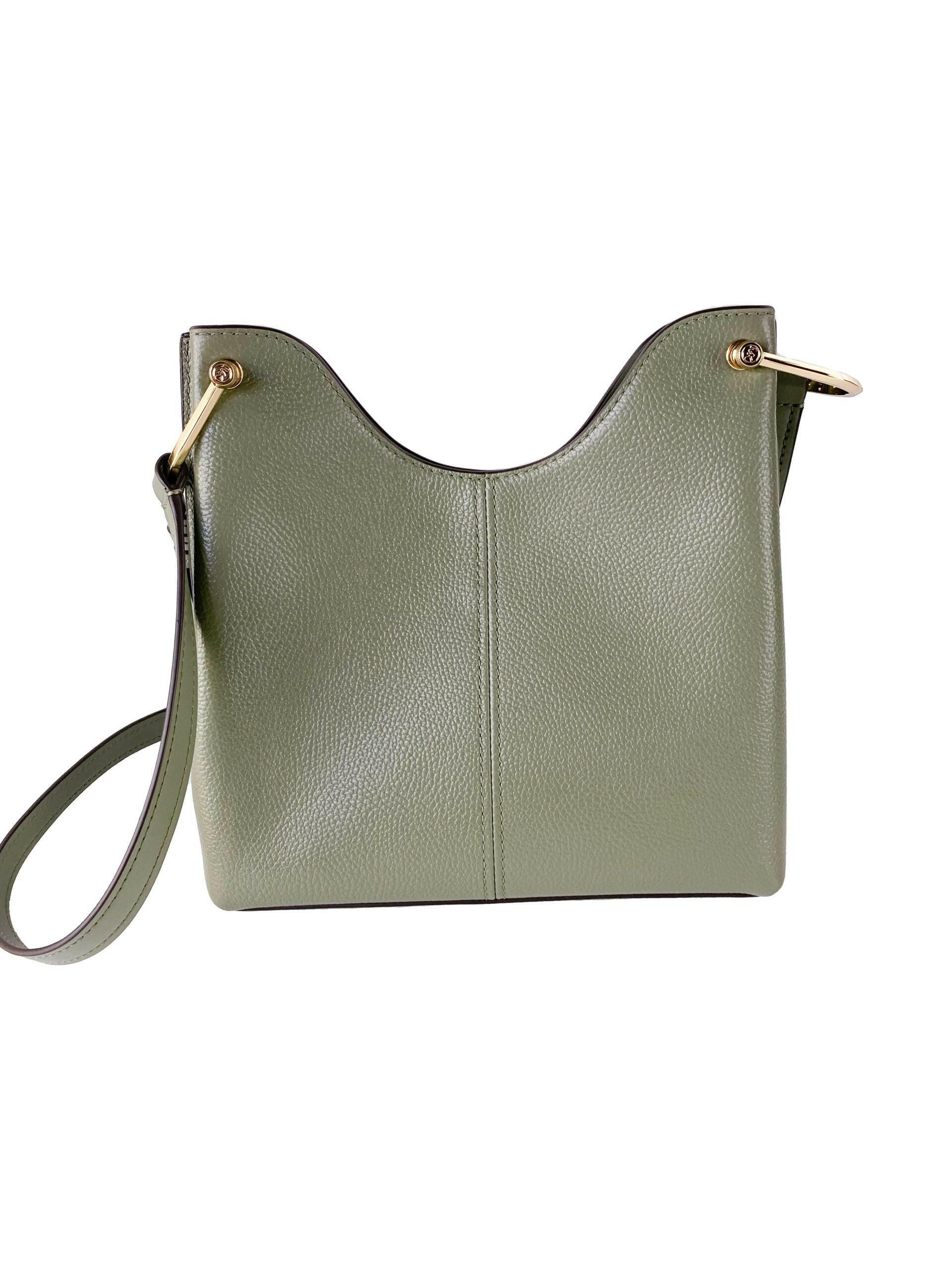 Michael Kors Joan Large Perforated Suede Leather Slouchy Messenger Handbag (Army Green).