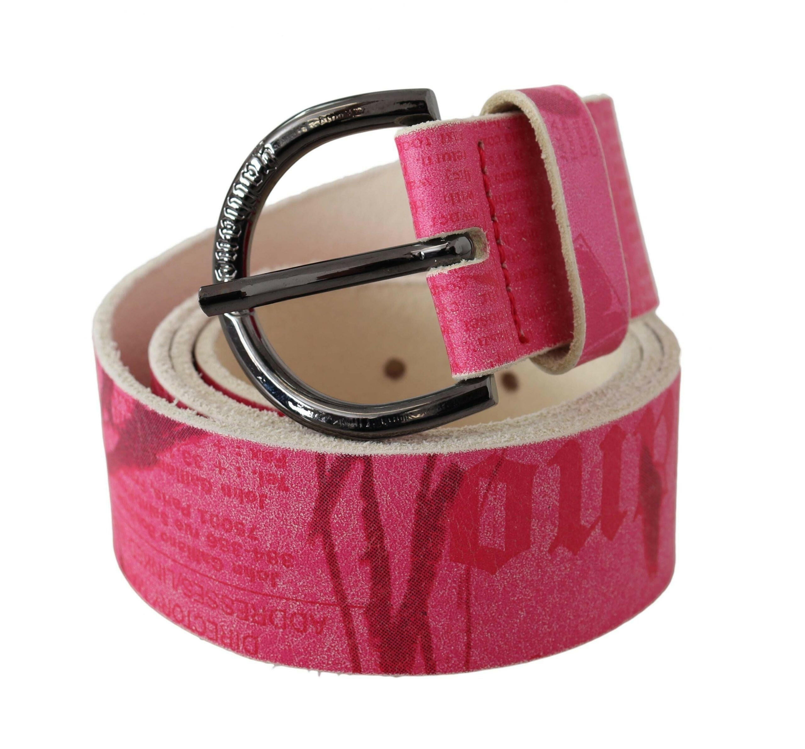 John Galliano Pink Leather Letter Logo Design Round Buckle Belt.