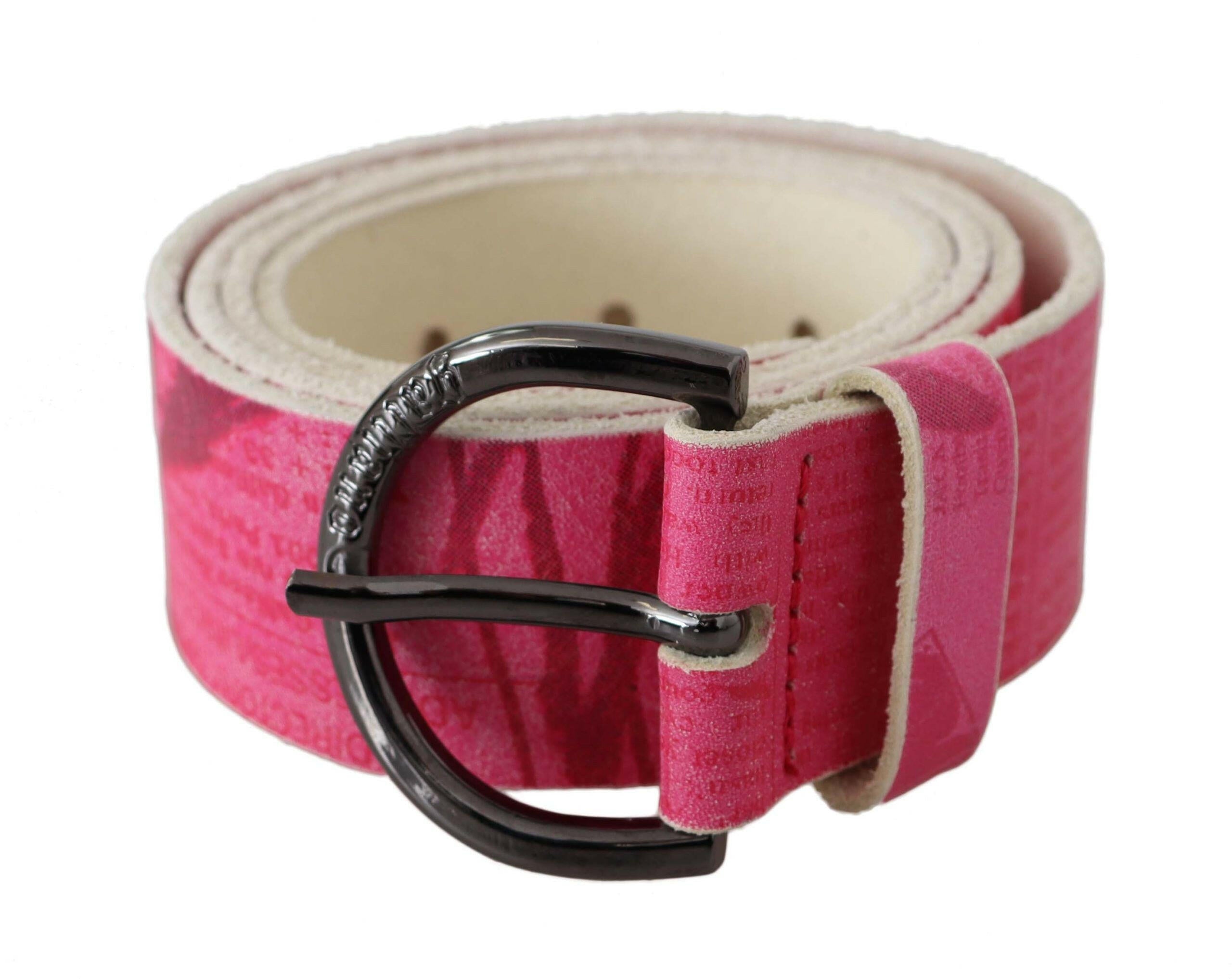 John Galliano Pink Leather Letter Logo Design Round Buckle Belt.