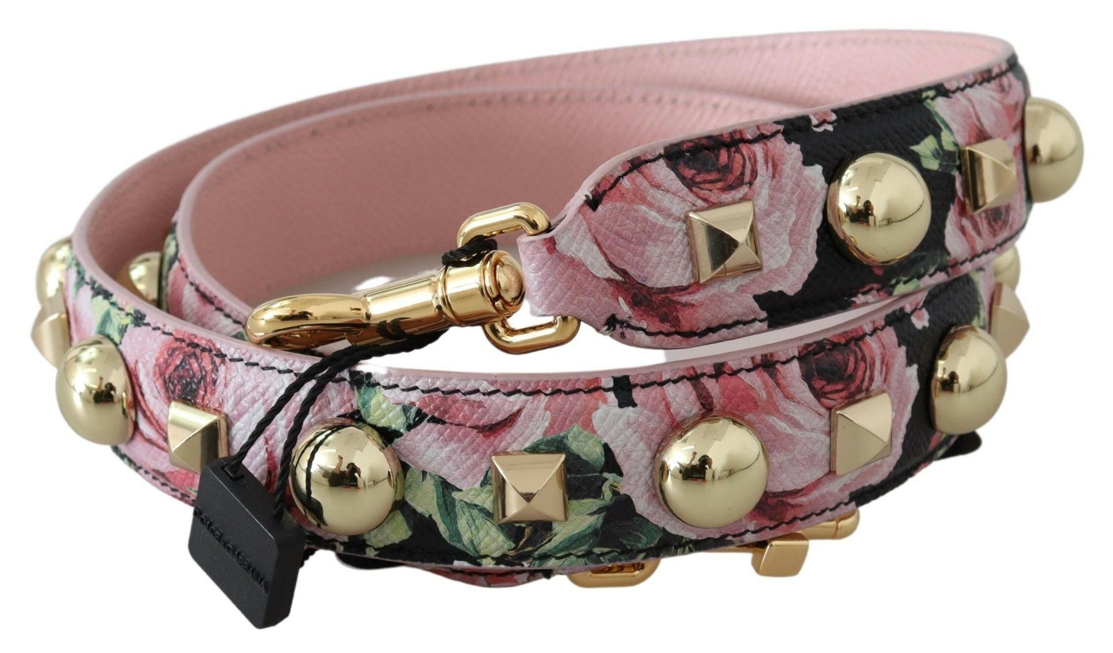 Dolce & Gabbana Pink Floral Gold Studs Bag Accessory Shoulder Strap.